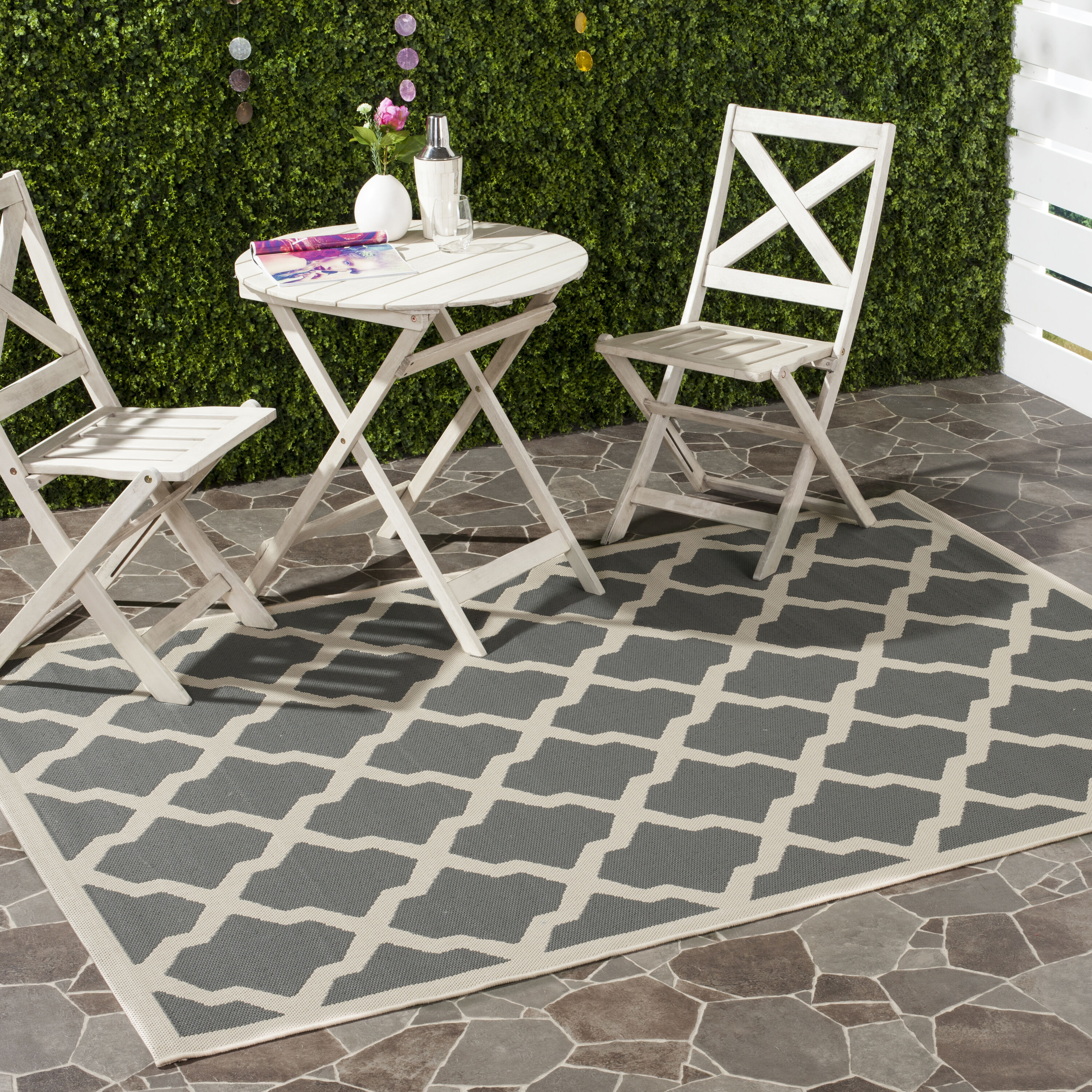Safavieh CY6903-246-3 Courtyard Dian 3 x 5 (ft) Loomed Polypropylene Anthracite/Beige Rectangular Indoor/Outdoor Trellis Coastal Throw rug