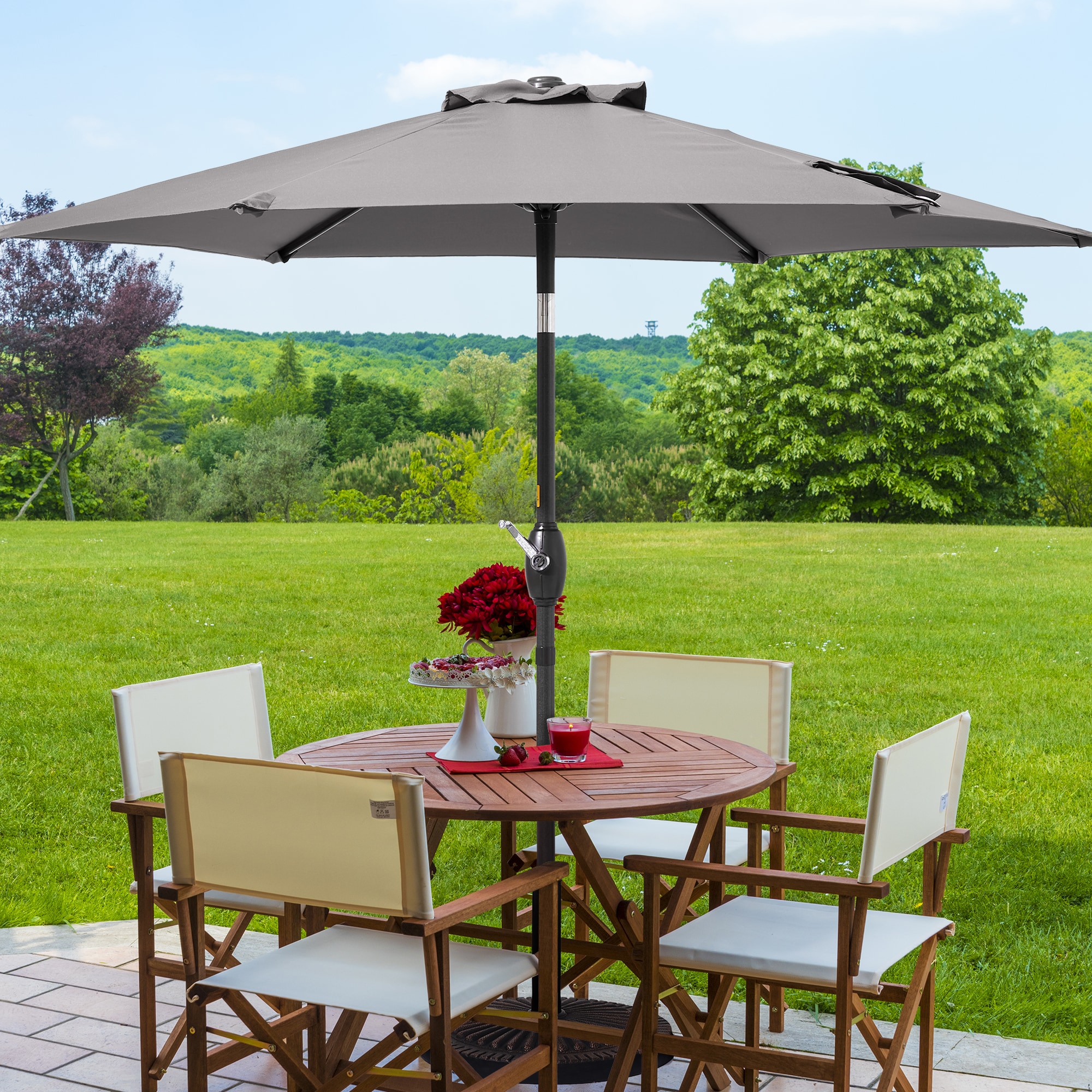 Sonkuki - 7.5-ft Steel Gray Push-button Tilt Market Patio Umbrella