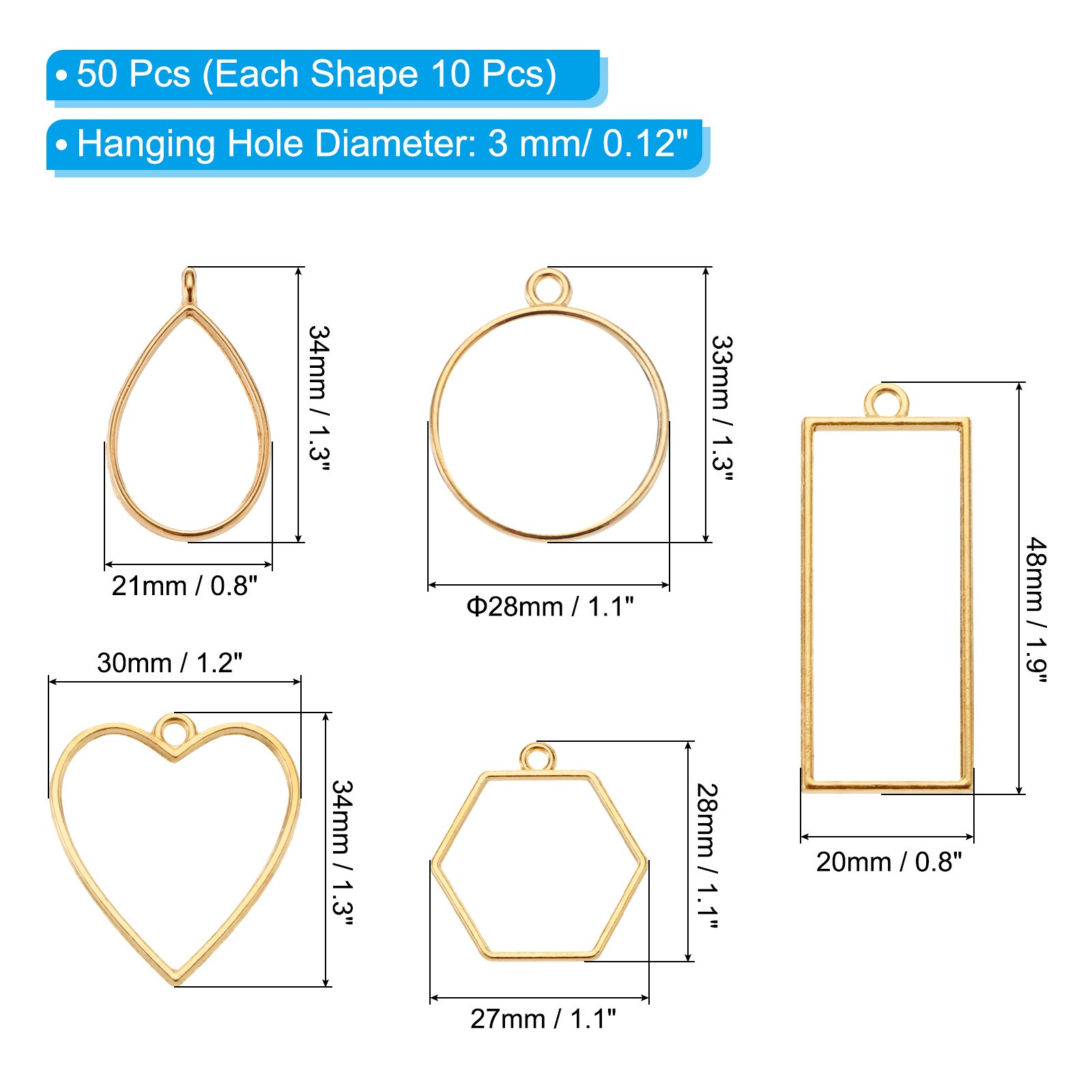 PATIKIL 50pcs Open Bezels Resin Bezels Charm Pendants Open Back Bezels ...