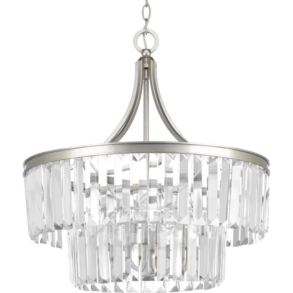 Progress Lighting P5321-134 Glimmer 5 -Light Silver Ridge Traditional Clear glass Drum Large Hanging Pendant light