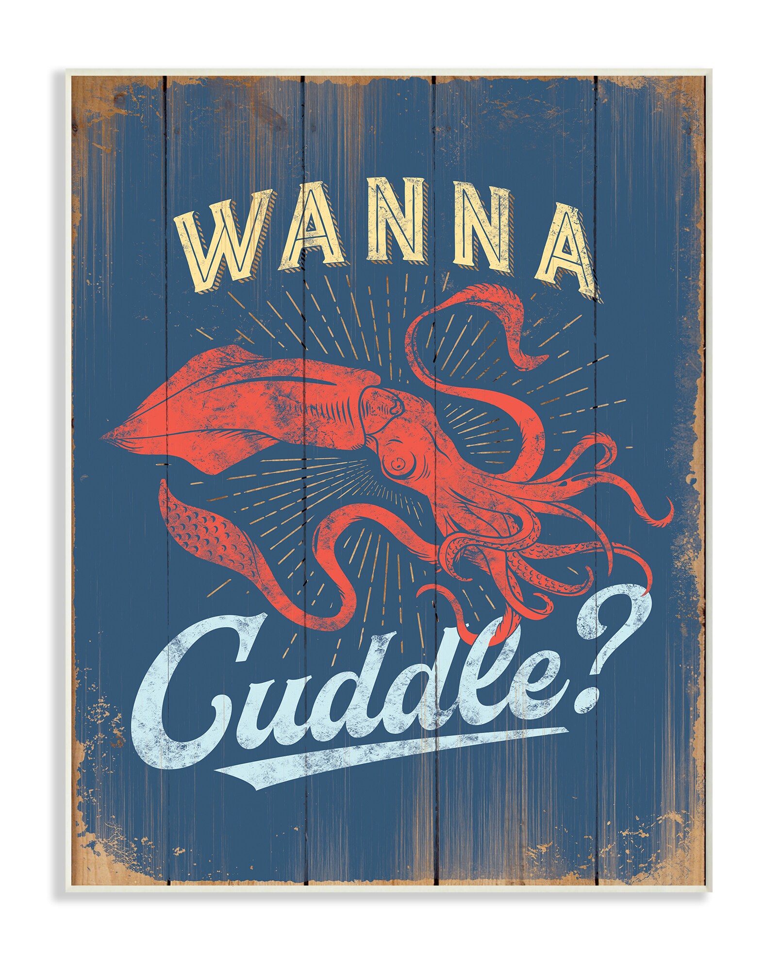 Stupell Industries CWP-279-WD-10X15 Cuddle with A Squid Jj Brando 15-in H x 10-in W Coastal Print