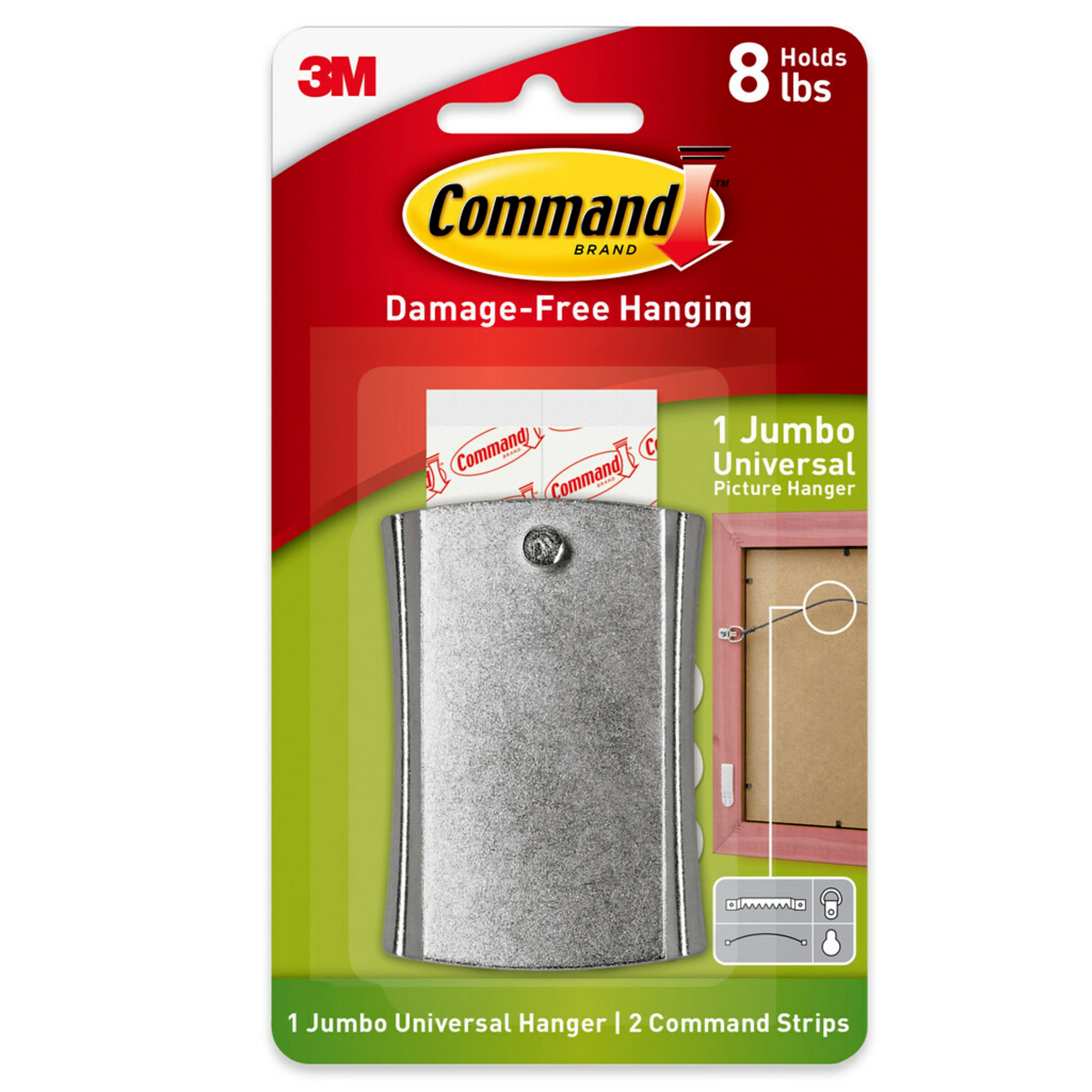 Command 17048-ES Stainless Steel Jumbo Damage Free Universal Picture Hanger with Strips