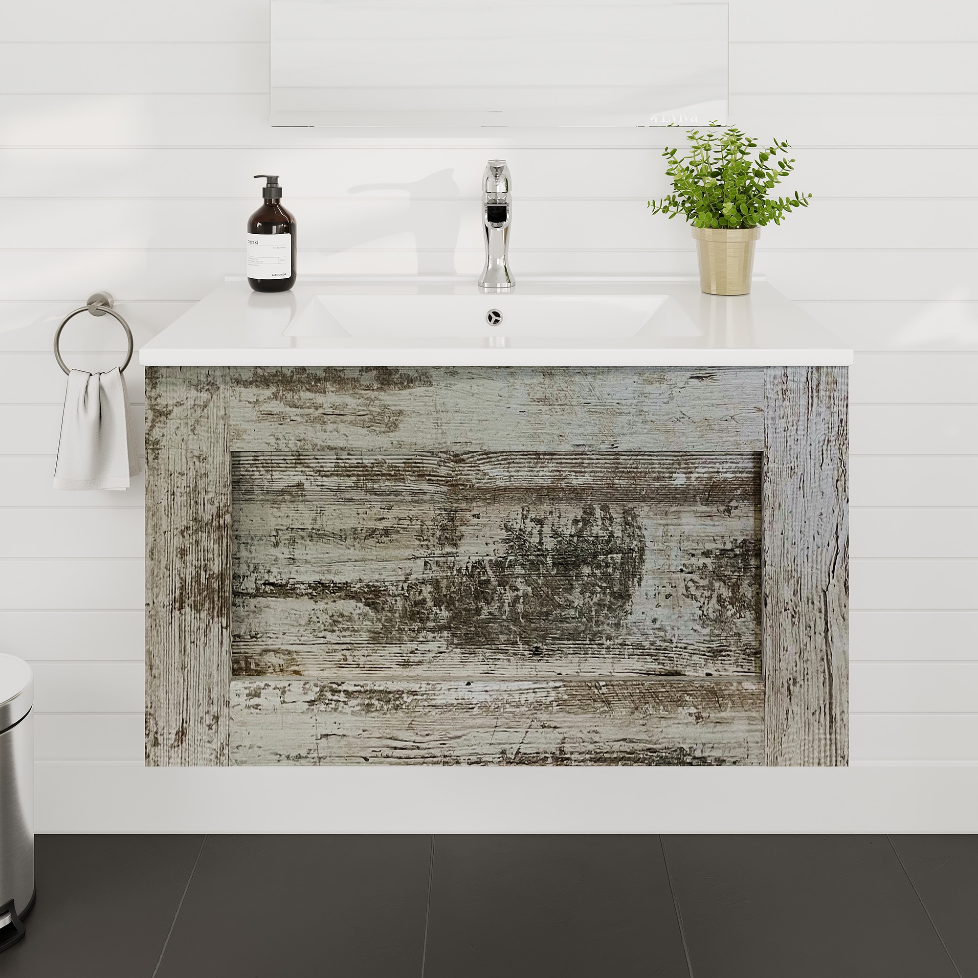 Eviva EVVN538-32VIN Capri 31.75-in Vintage Ash Single Sink Floating Bathroom Vanity with White Porcelain Top