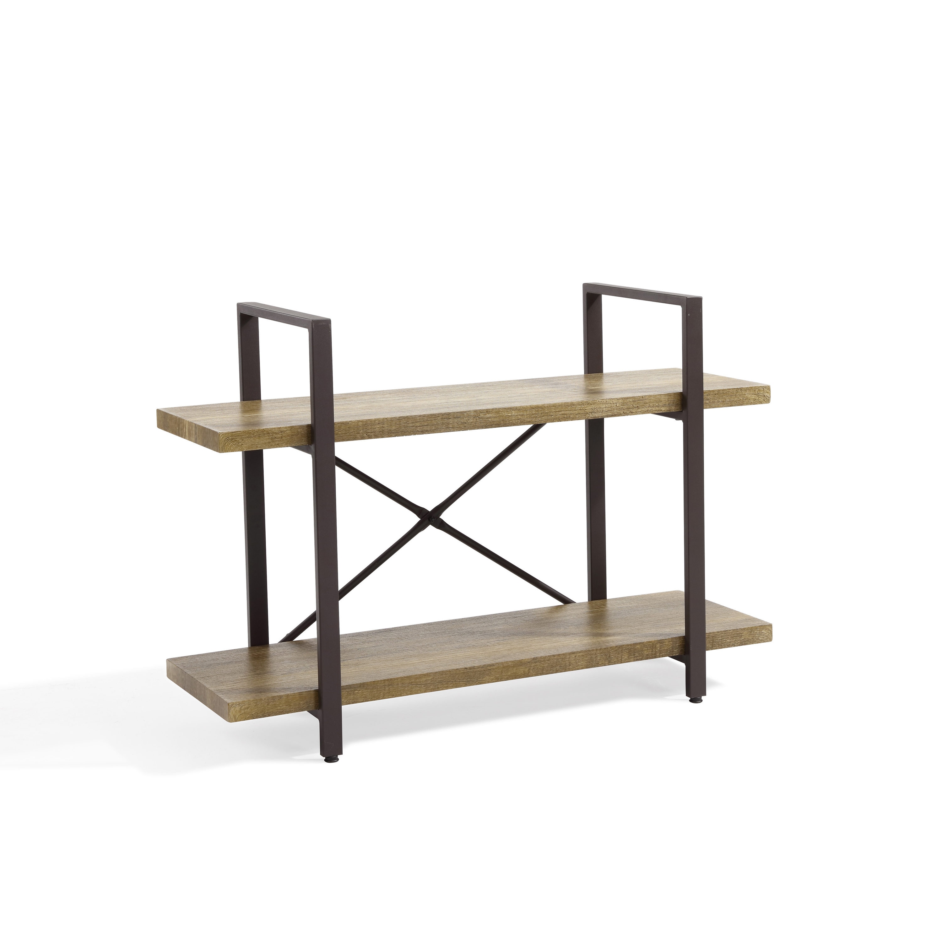 35.5" Brown Wood Two-Tier Rustic Bookcase