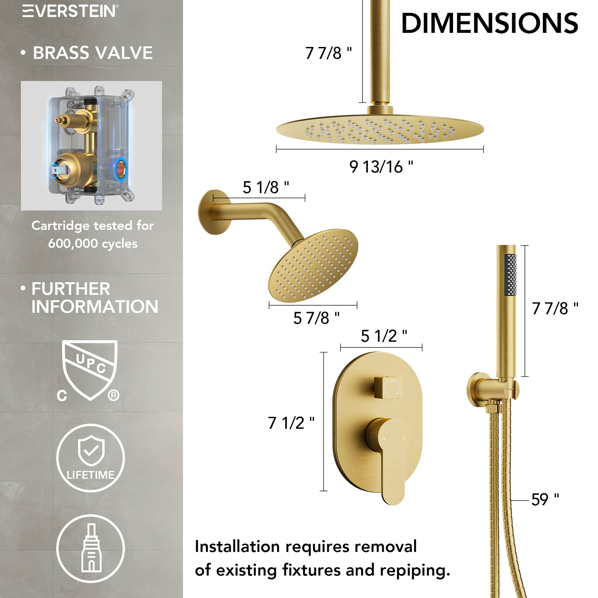 EVERSTEIN SFS-1057-GD10 Tub-Shower-Faucets - View #7