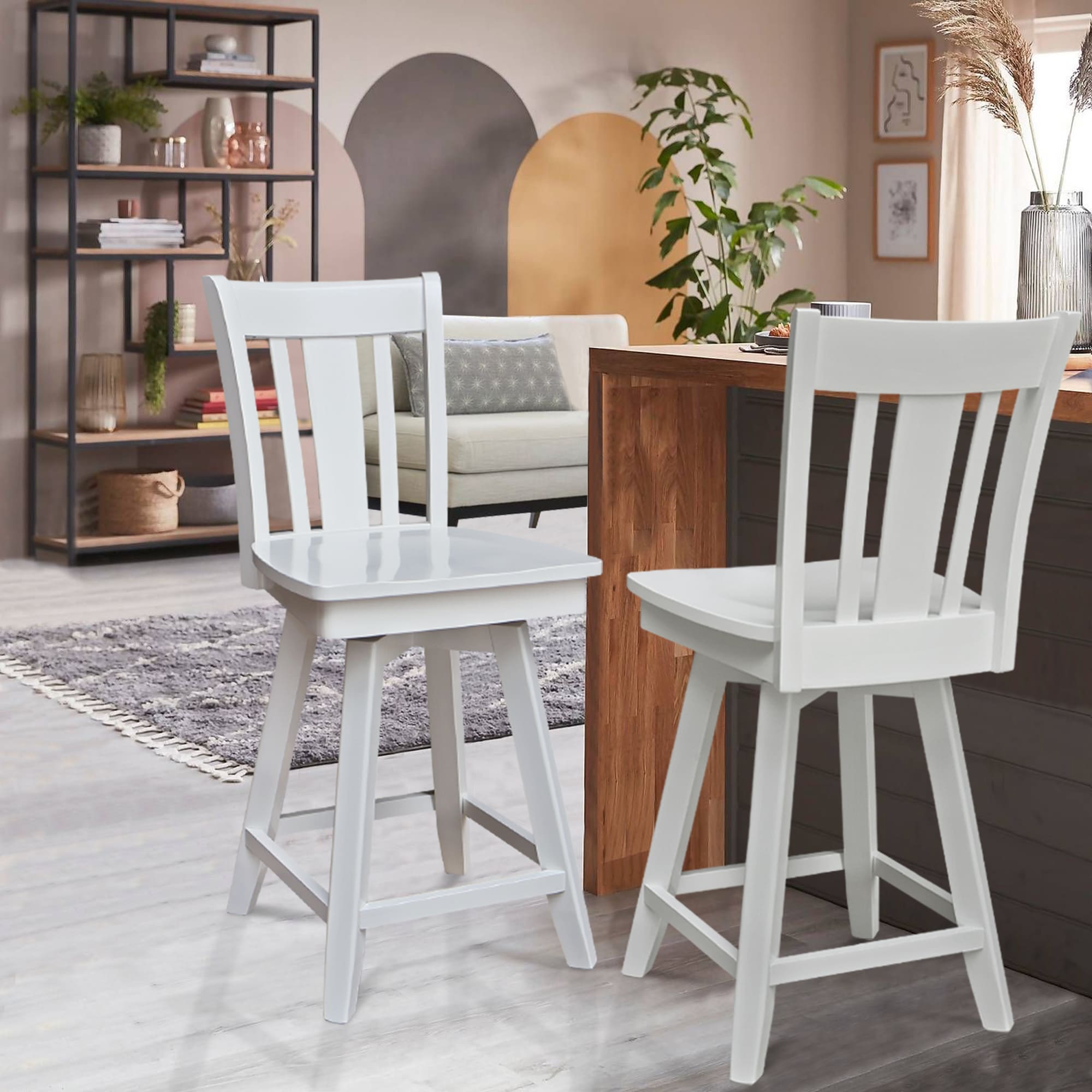 San Remo White Wood Swivel Counter Height Stool