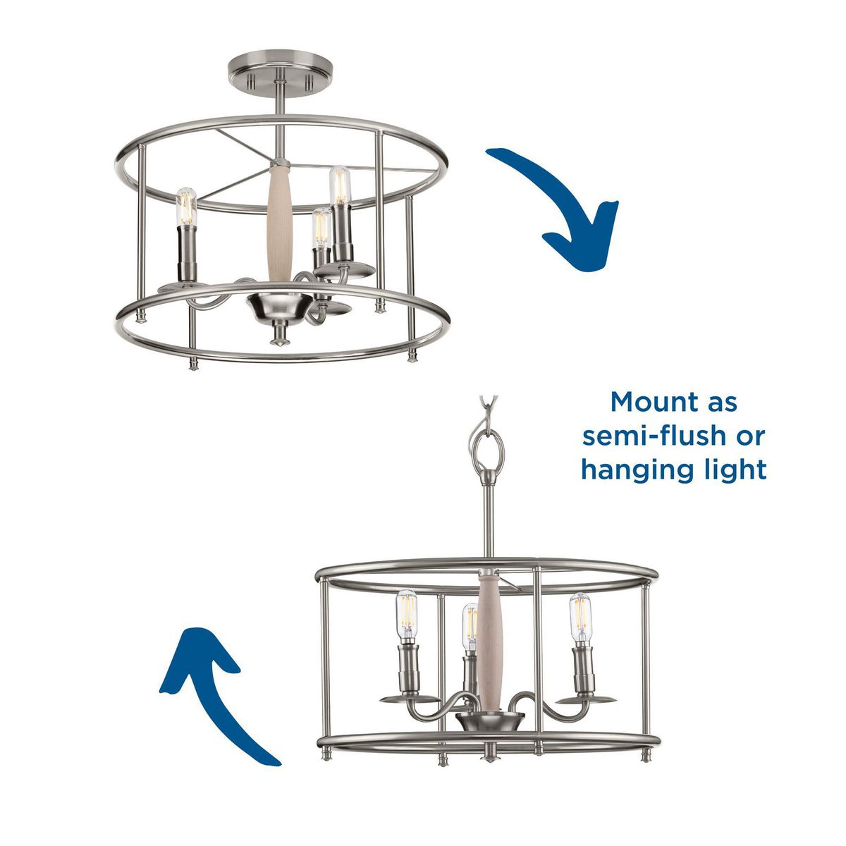Durrell Brushed Nickel and White Drum Semi-Flush Light