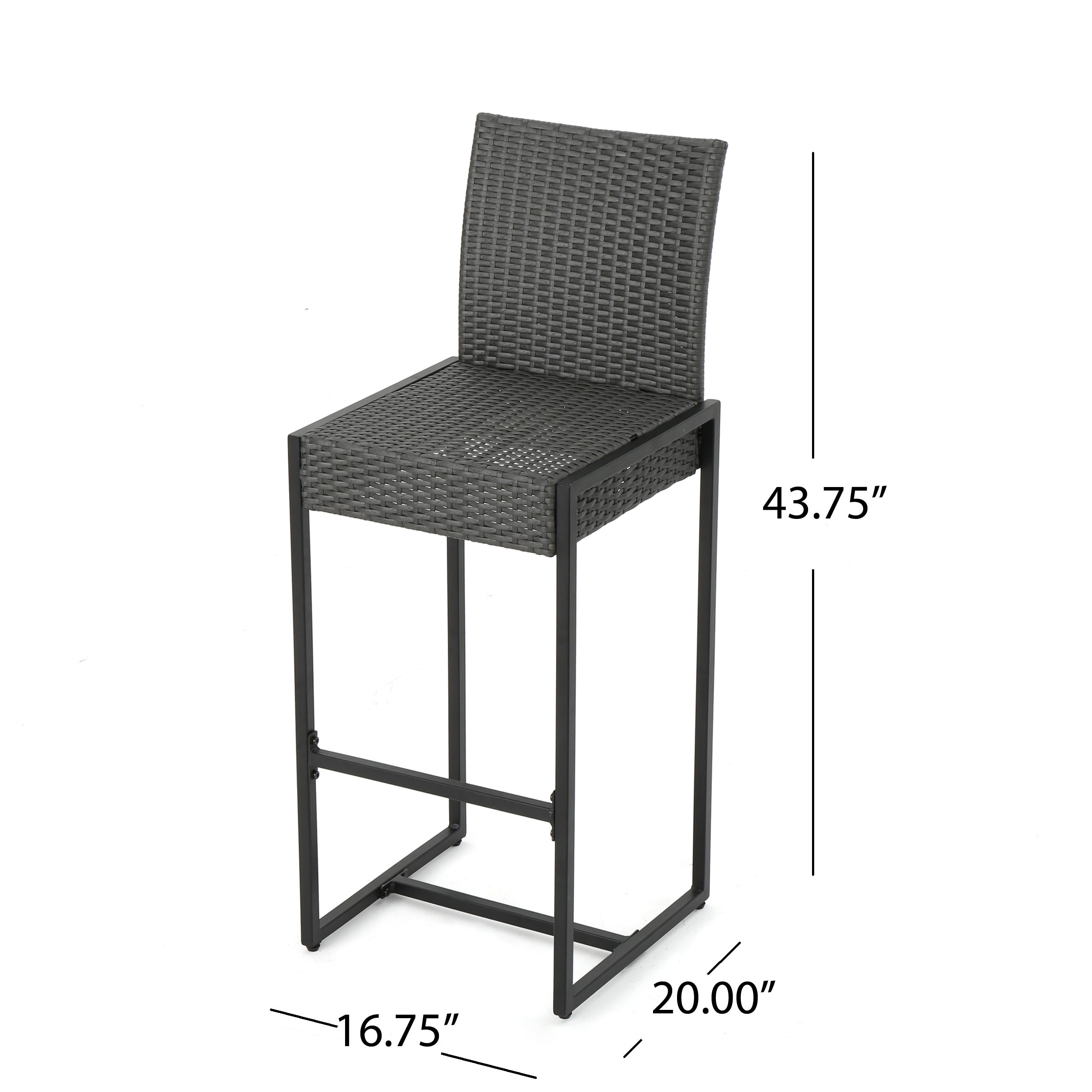 Gray Wicker and Iron Outdoor Barstools Set of 2
