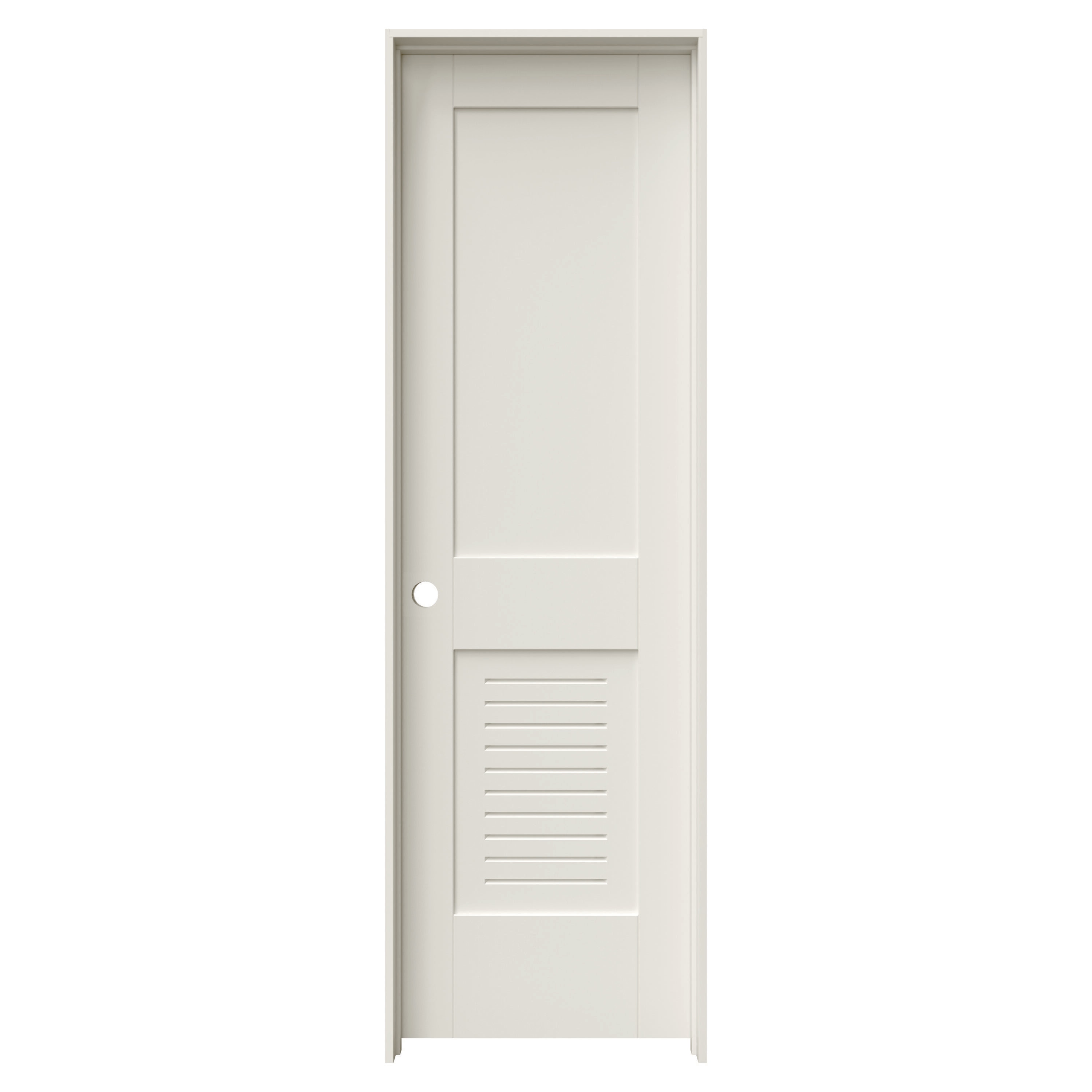 JELD-WEN Primed Solid core Louver Textured Primed MDF Flat Jamb Single Prehung Interior Door