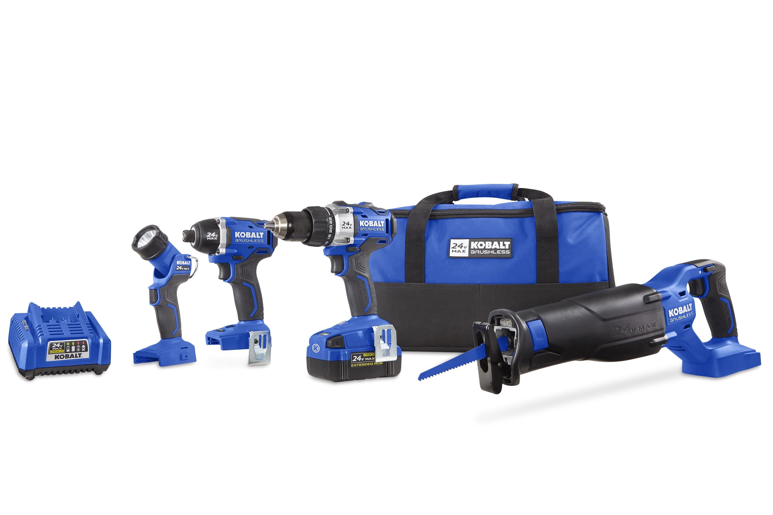 Kobalt KLC 4024A-03 24-volt 4-Tool Brushless Power Tool Combo Kit with Soft Case (1-Battery Included and Charger Included)