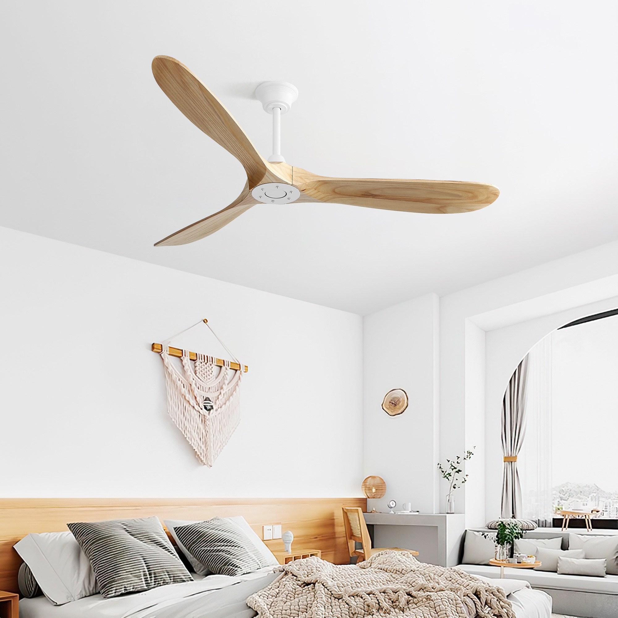 BABOOM BOM-P145959-OR 60-in White with Brown Blades Ceiling Fan Without Light - Remote Included ( 3 -Blade )