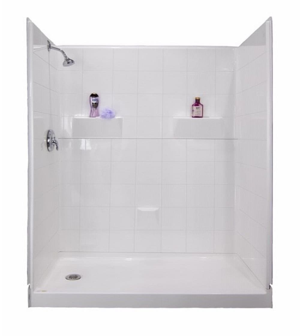 Laurel Mountain Loudon Low Threshold White 3-Piece 60-in x 32-in x 77-in Base/Wall Alcove Shower Kit with Integrated Seat (Right Drain) Drain Included