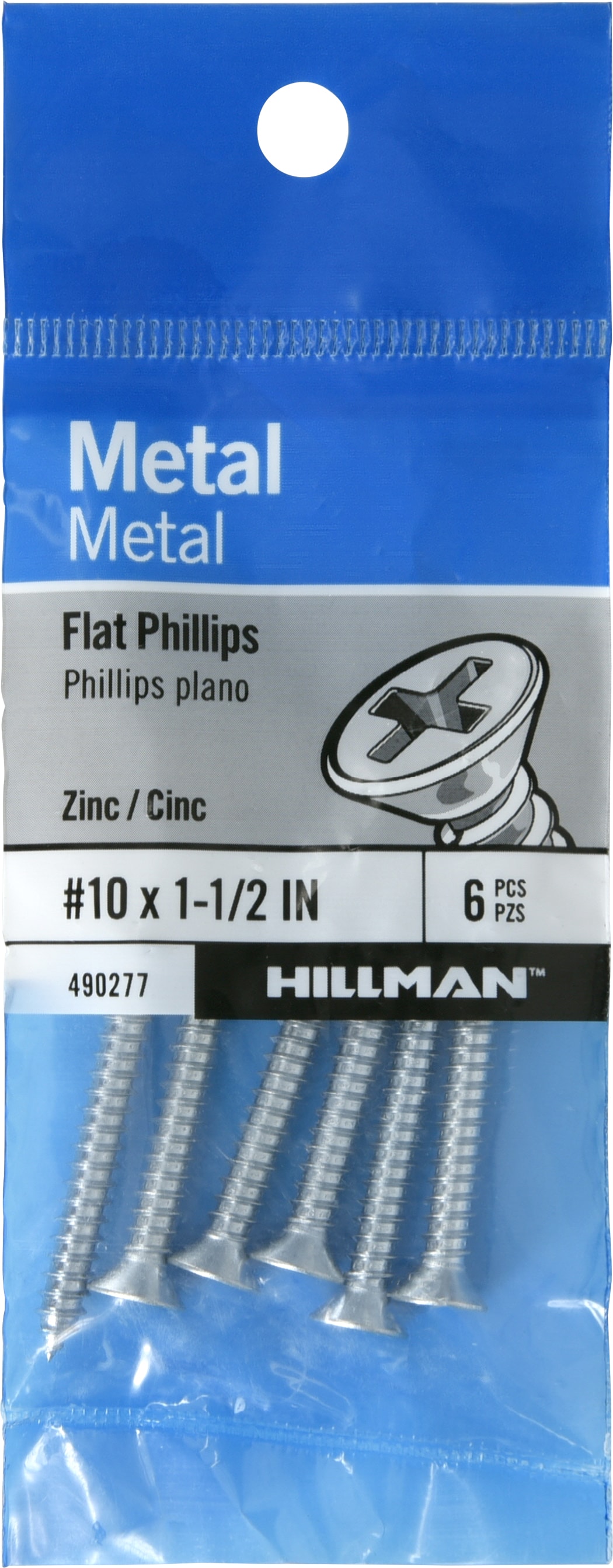 Hillman 490277 #10 x 1-1/2-in Phillips -Drive Standard Sheet Metal Screws 6 -Count