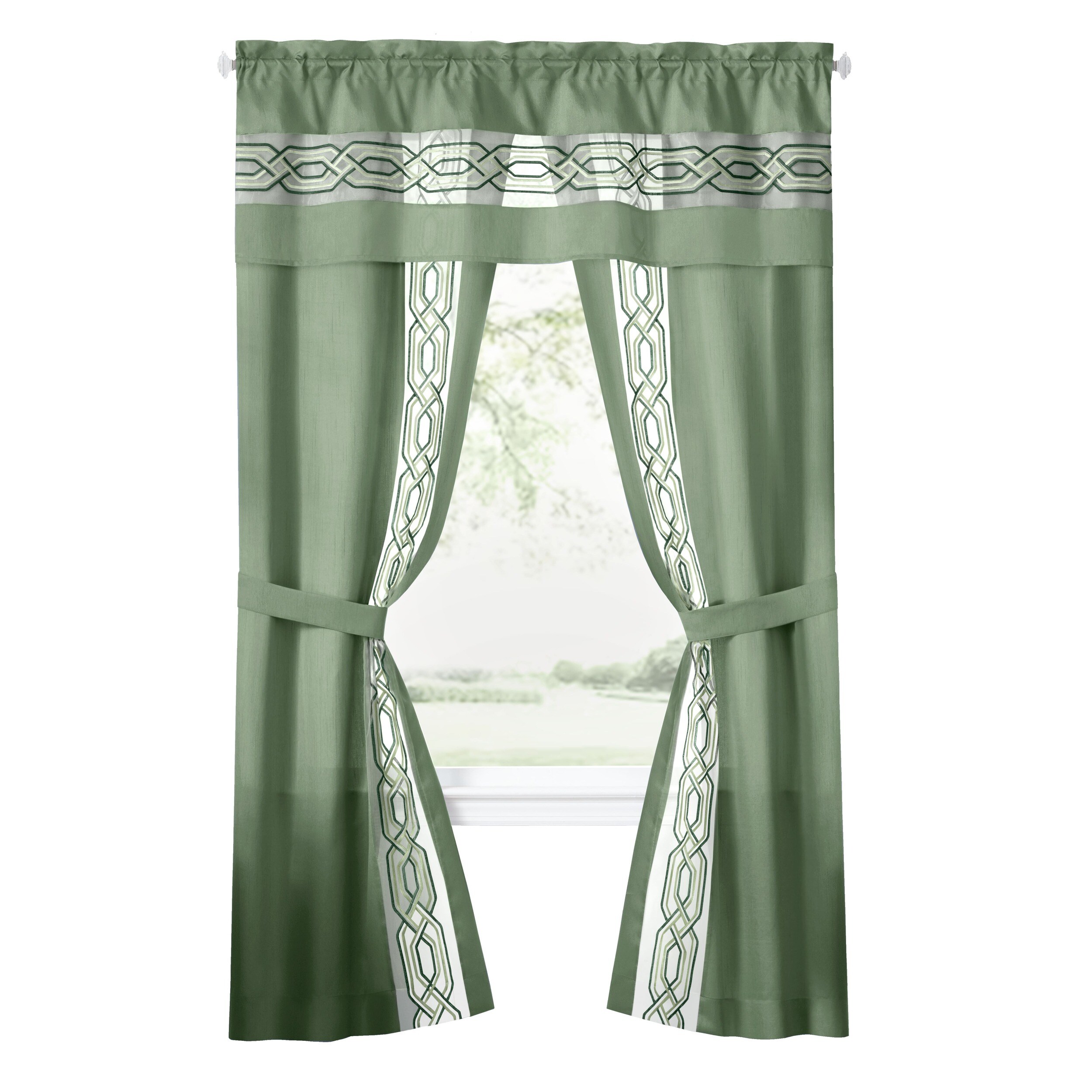 Achim PA5P63GR12 63-Inches Green Geometric Light filtering Rod pocket Curtain panel pair