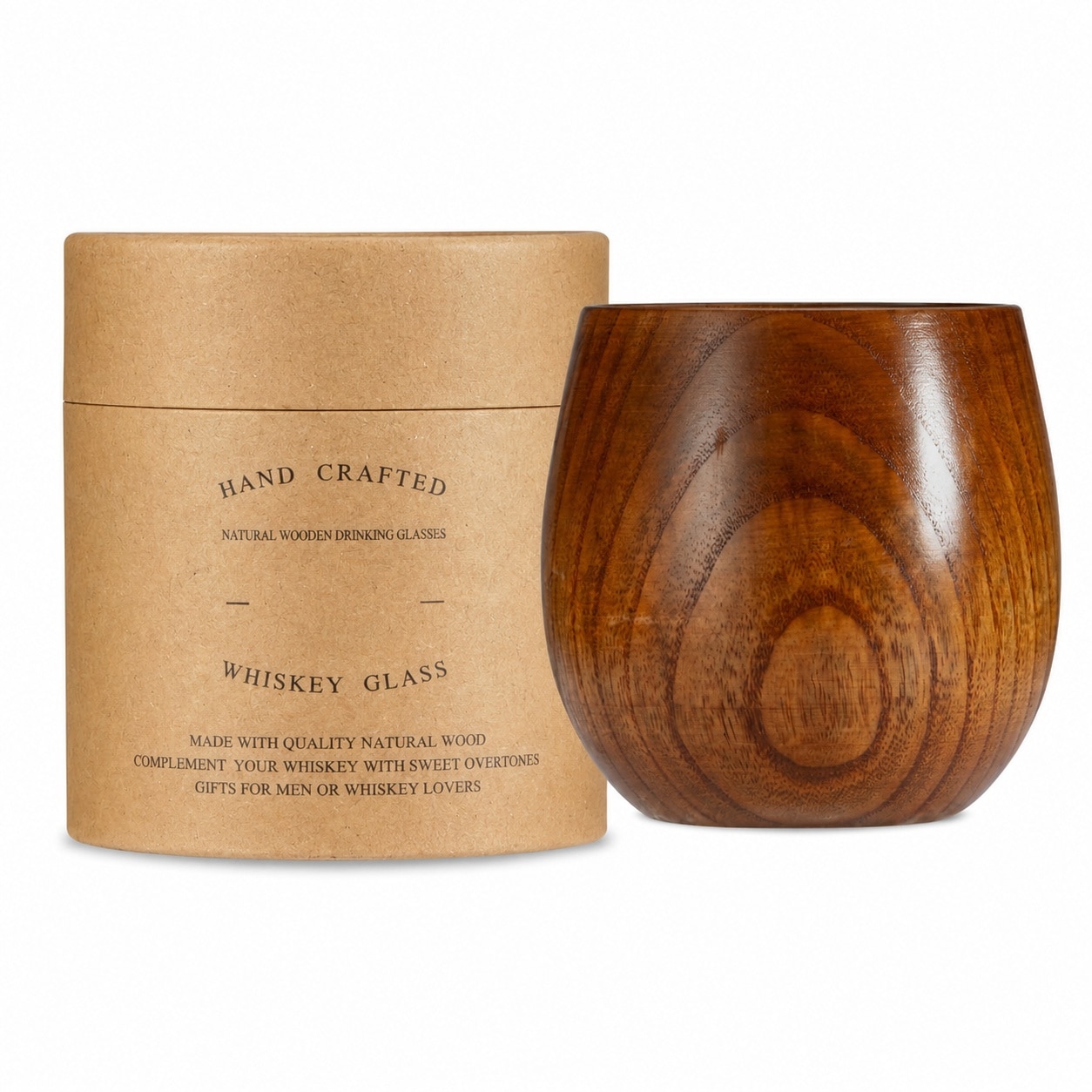 Aoibox  Old Fashioned Wooden Whiskey Glass Unique Barrel Inspired Bourbon Tumbler for Spirit Enthusiasts