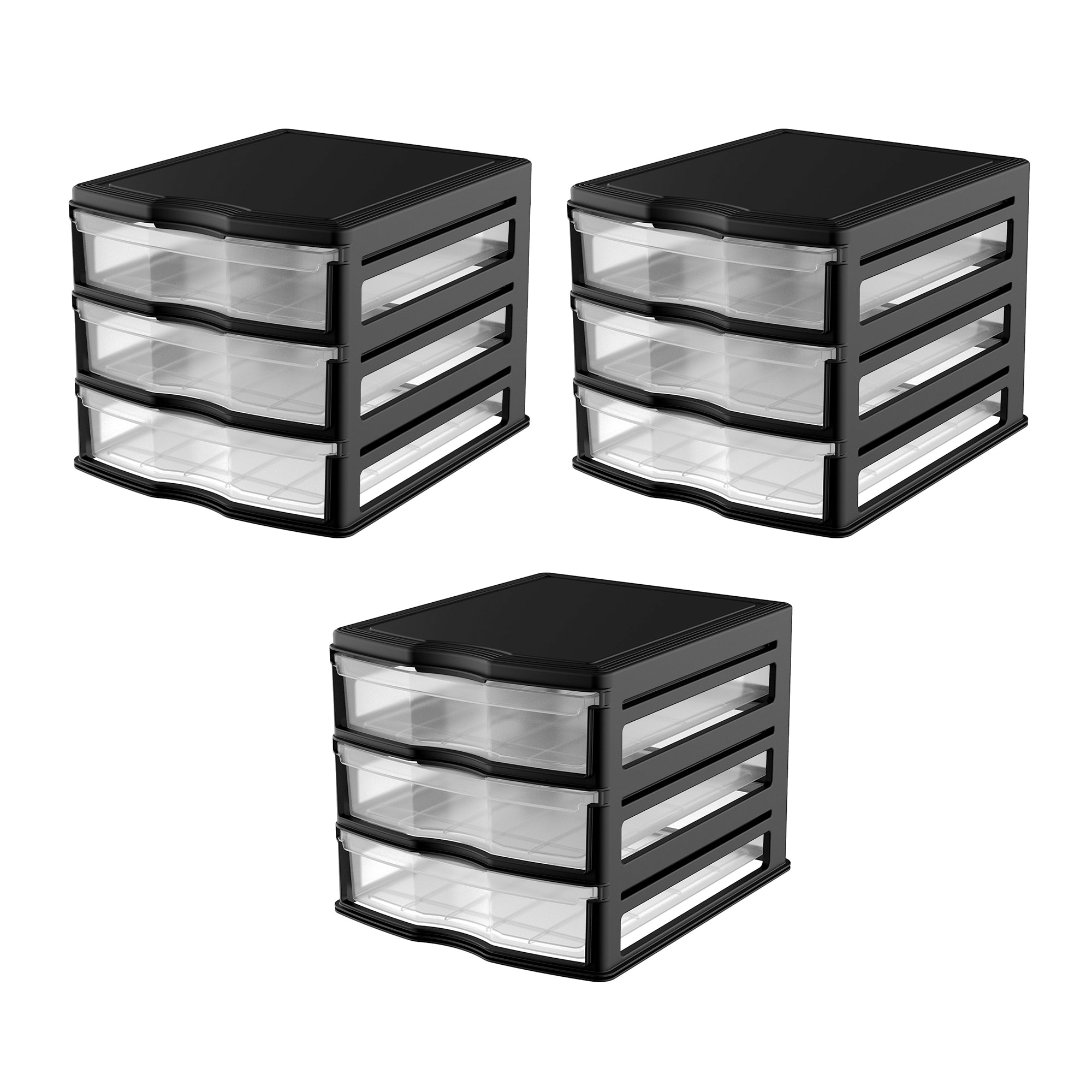 Life Story 280129 3 -Pack 3 -Drawers Black Stackable Plastic Storage Storage drawer 9.62-Inches H x 13.5-Inches W x 11-Inches D