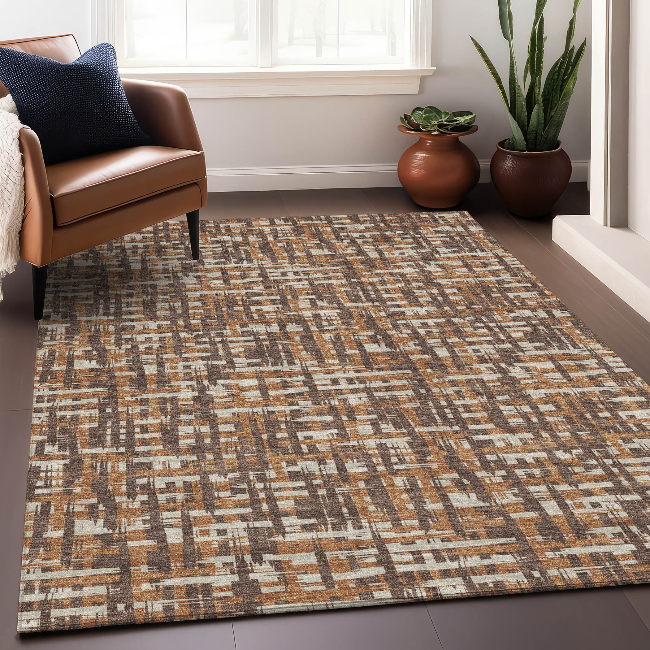 Addison Rugs ACN1060CH5X8 Chantille ACN1060CH 5 x 7 (ft) Polyester Chocolate Rectangular Indoor/Outdoor Geometric Machine washable Area rug
