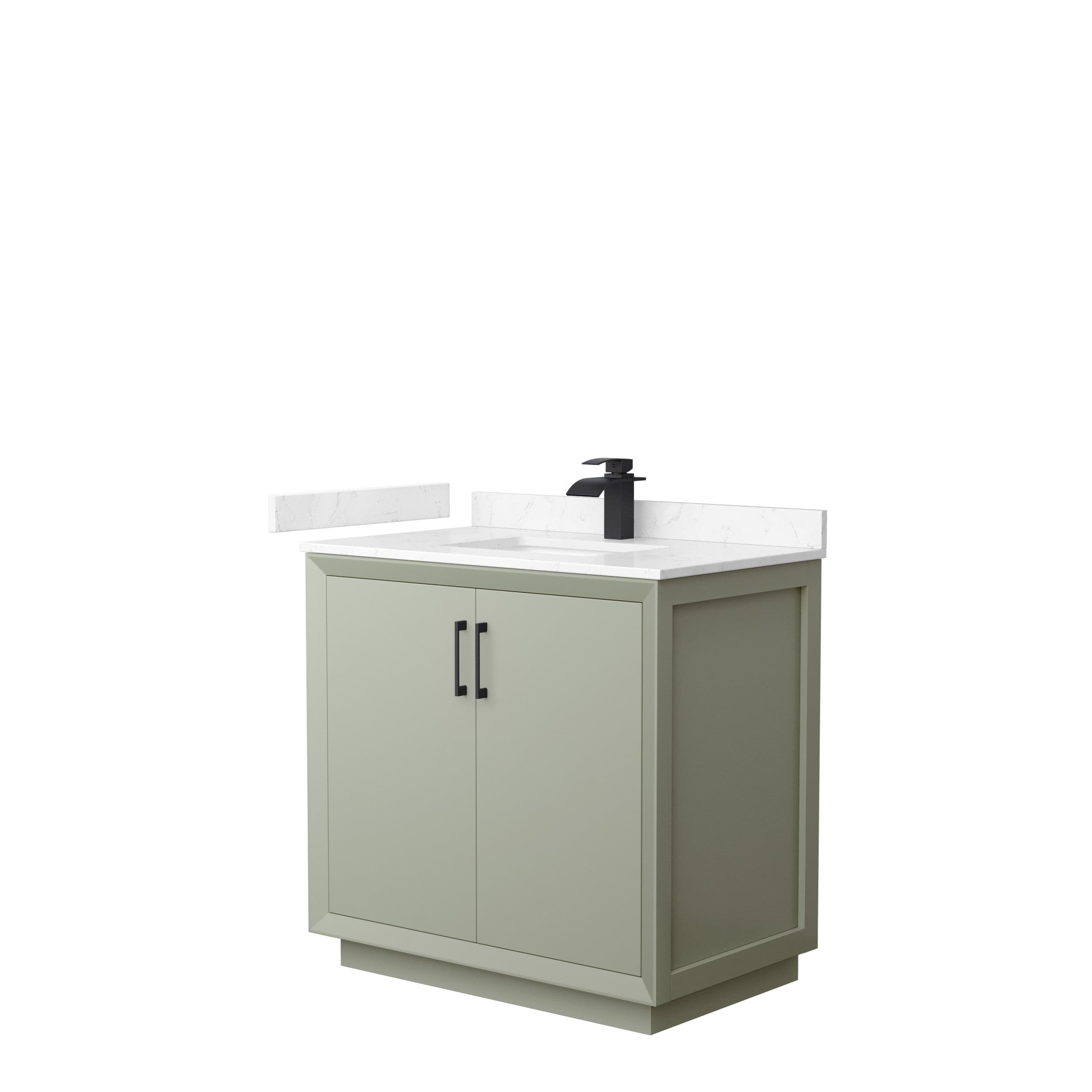 Wyndham Collection WCF414136SLBC2UNSMXX Strada 36-in Light Green with Matte Black Trim Undermount Single Sink Bathroom Vanity with Carrara Cultured Marble Top