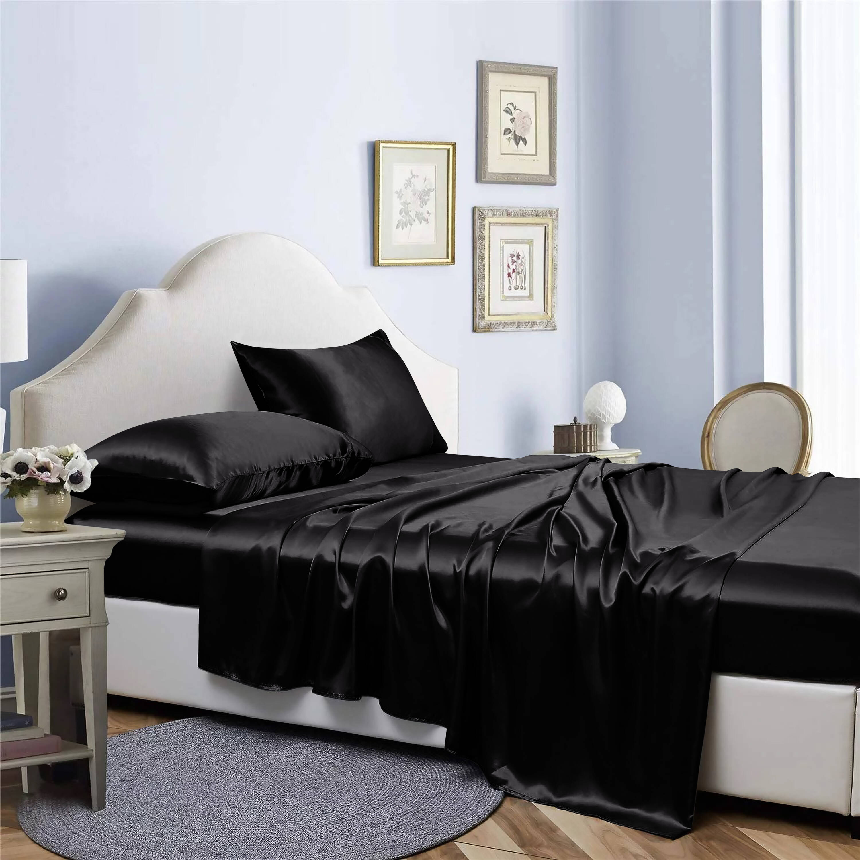 Bibb Home King Polyester Black 4 -Piece Bed Sheet Set