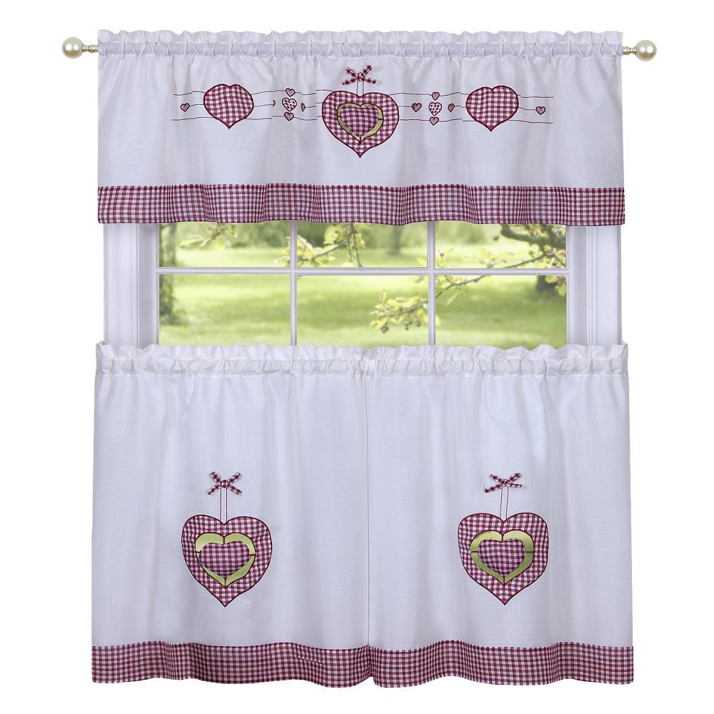 Achim GHTV24RD12 Gingham Hearts 24-in Multi Polyester Rod Pocket Valance and Tier Set