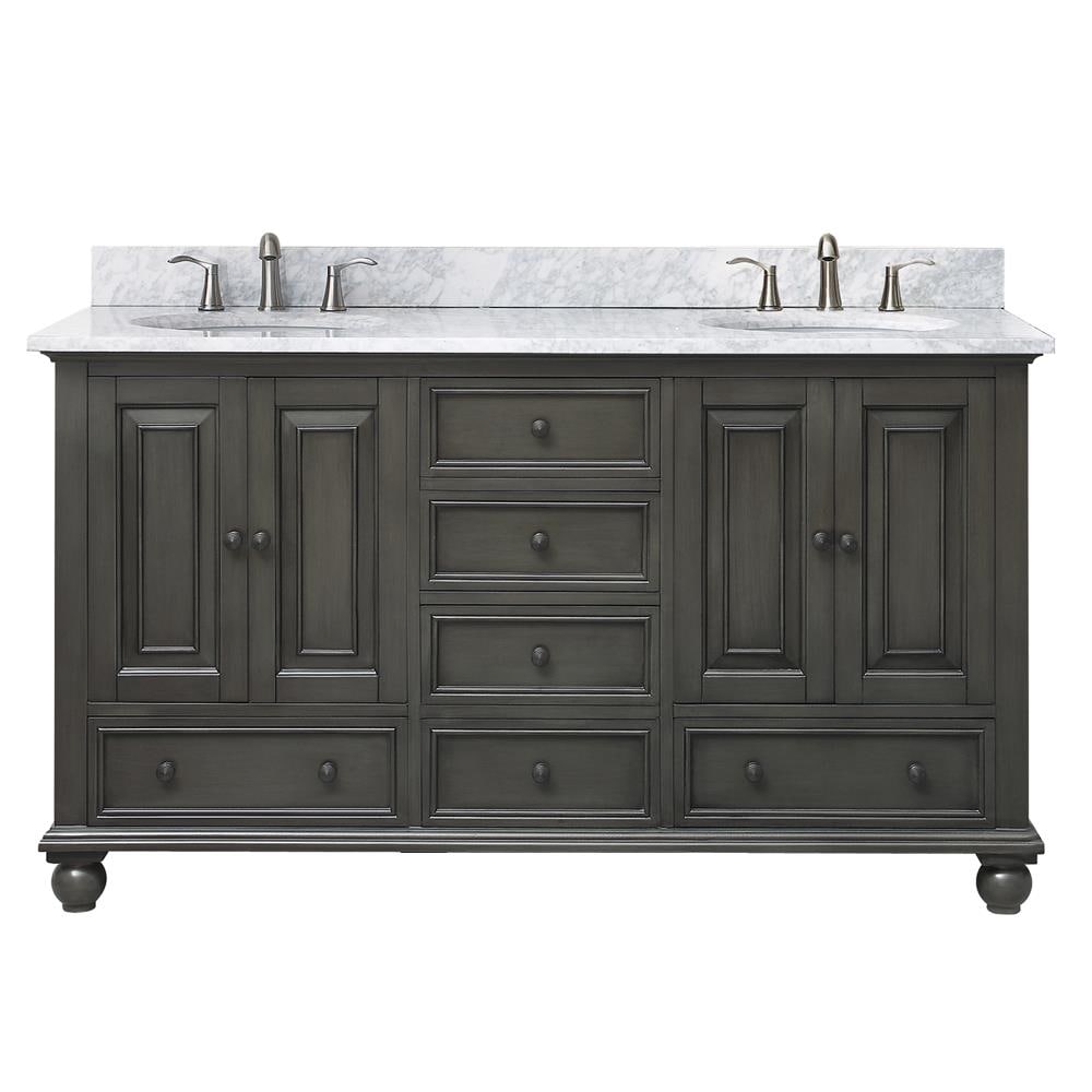 Avanity THOMPSON-VS60-CL-C Thompson 61-in Charcoal Glaze Undermount Double Sink Bathroom Vanity with Carrera White Natural Marble Top