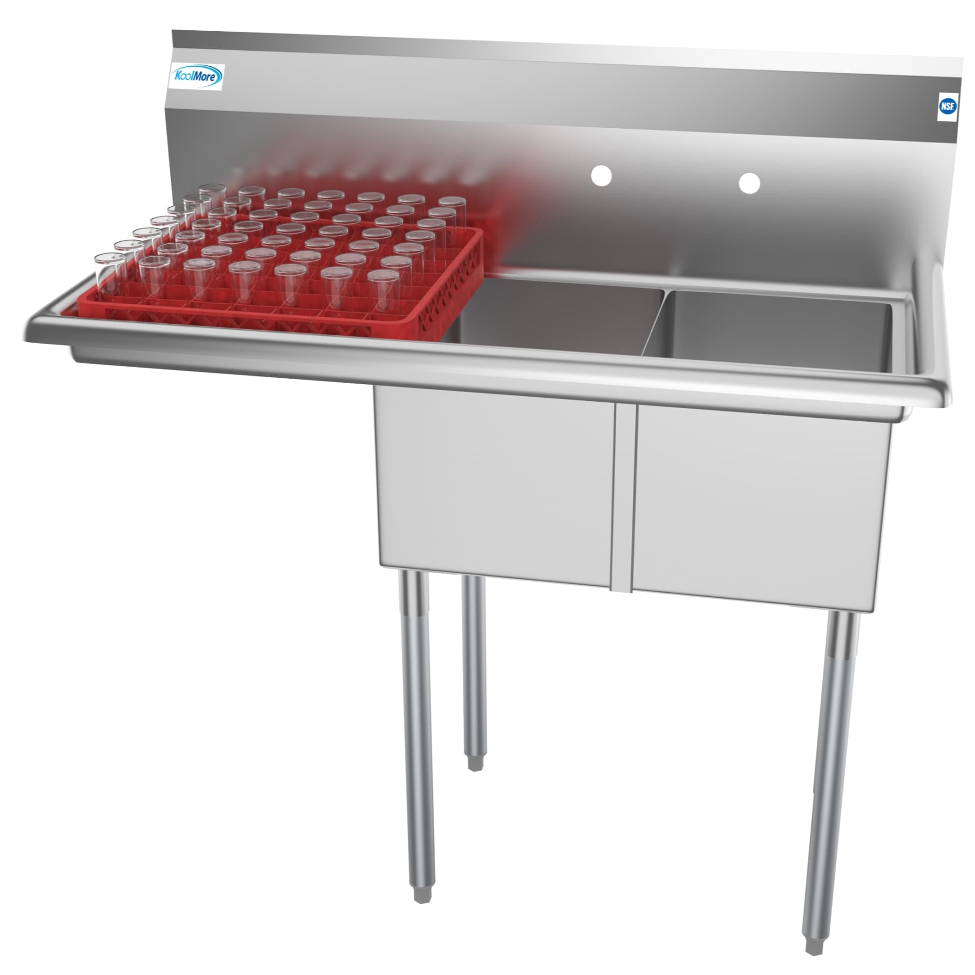 KoolMore CS212-16S 22-in x 43-in 2 -Basin Stainless Steel Freestanding Utility tub with Drain