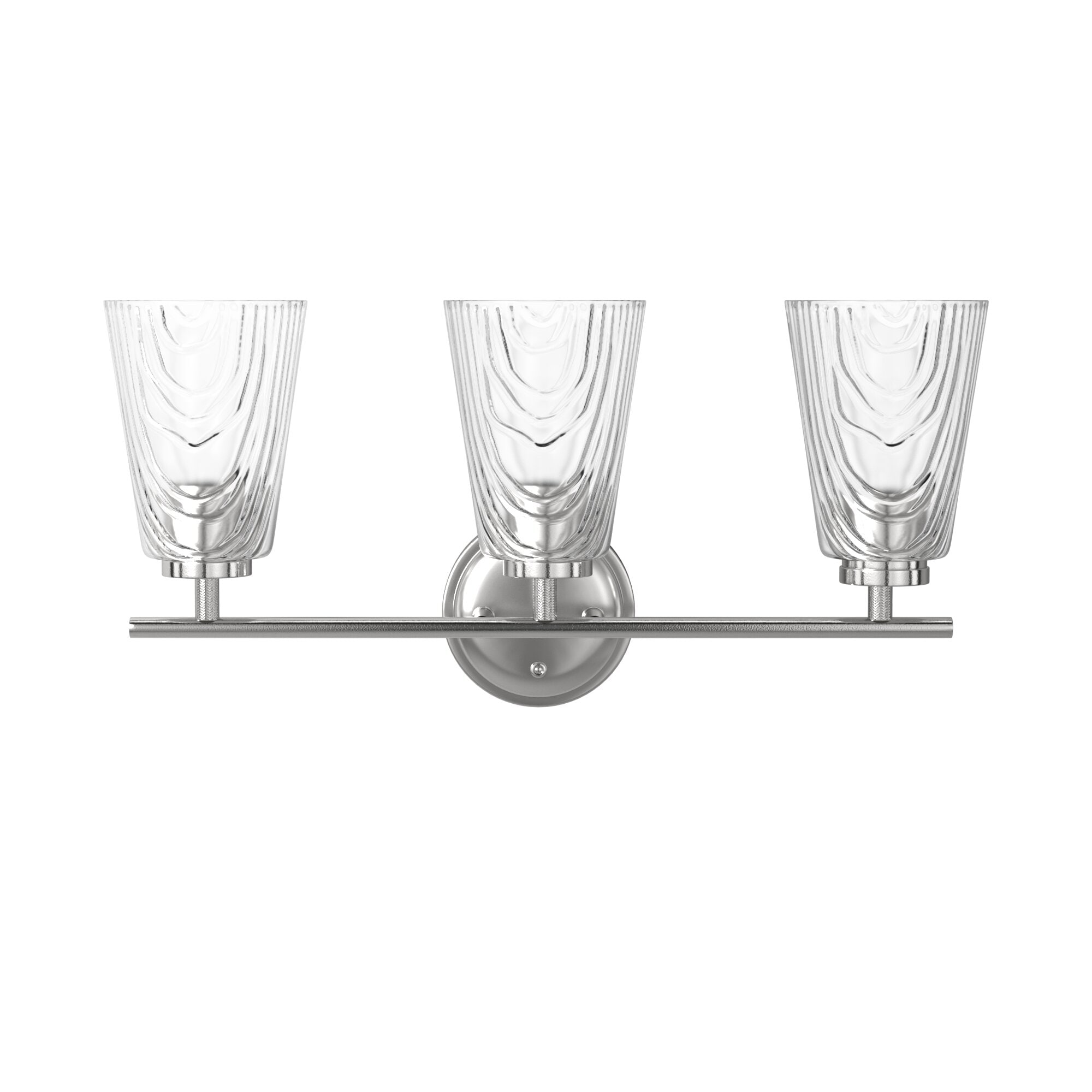 Polished Nickel 3-Light Bathroom Vanity Fixture with Glass Shades