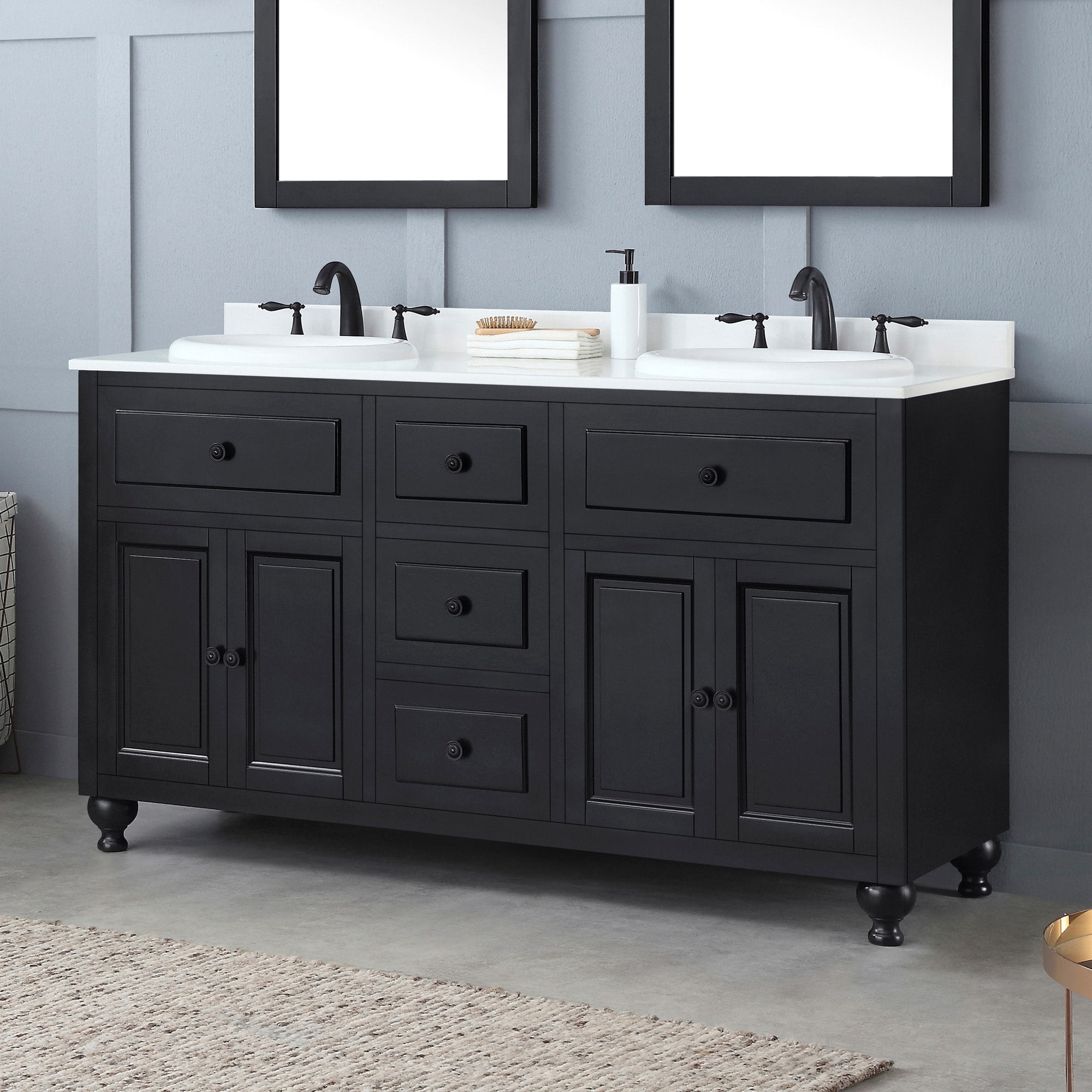 OVE Decors Kensington 60-in Antique Black Double Sink Bathroom