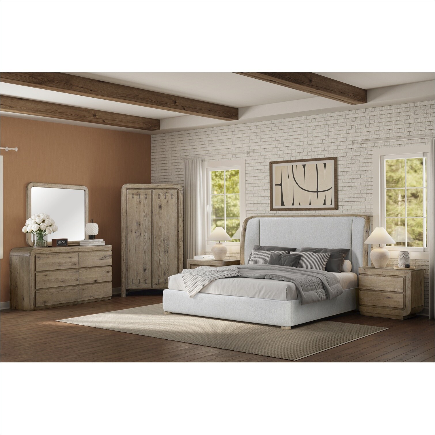 Watnature King Upholstered Standard Bed Frame English Knotty Oak ...