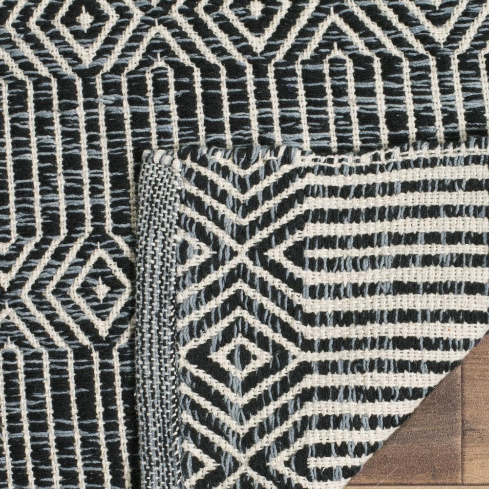 Hand-Woven Ivory and Dark Grey Geometric Cotton Area Rug, 8' x 10'
