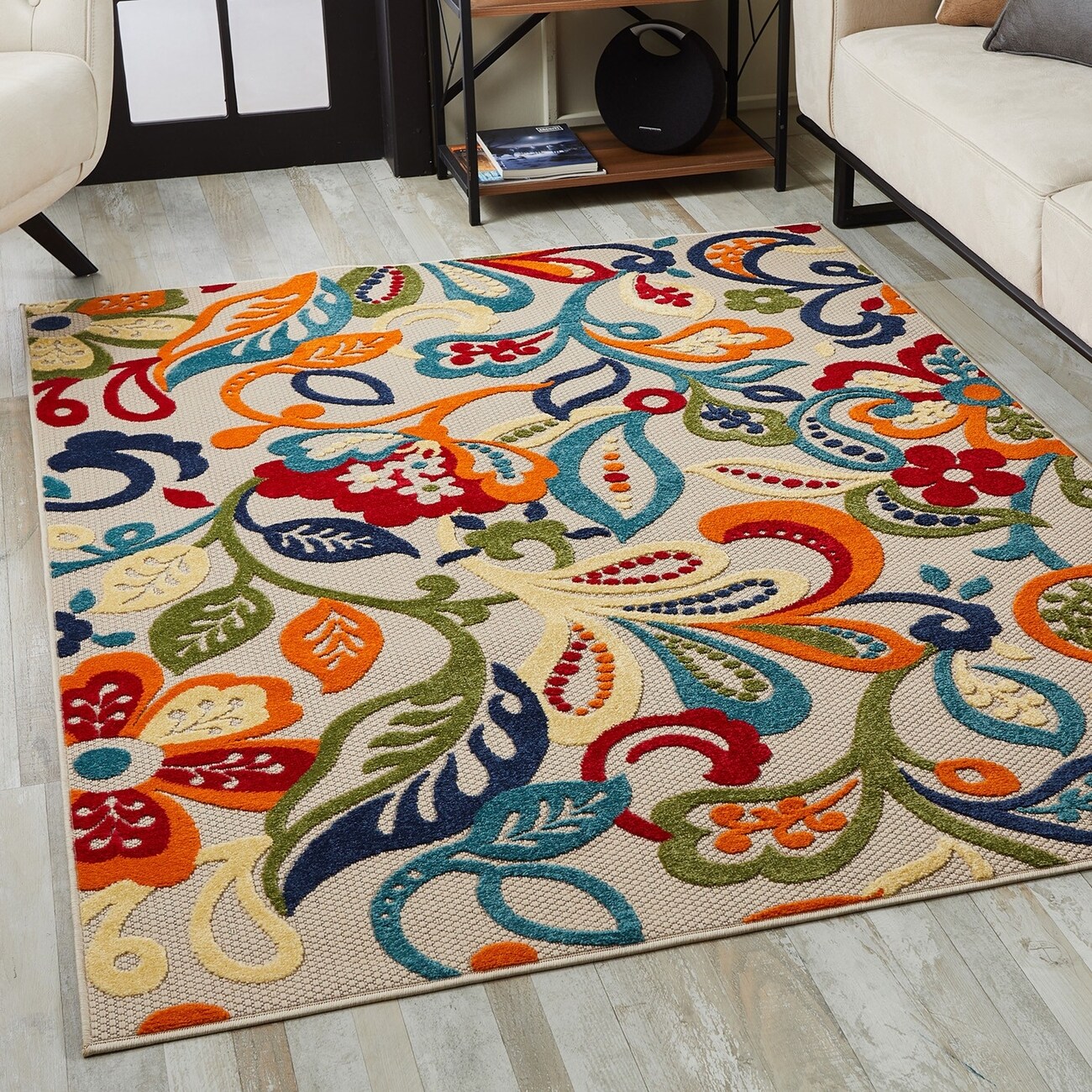 HomeRoots 3 X 5 (ft) Ivory Indoor/Outdoor Floral Area Rug in the Rugs ...