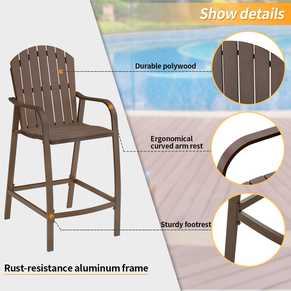 Brown Aluminum Frame Outdoor Counter Height Bar Stools, Set of 2