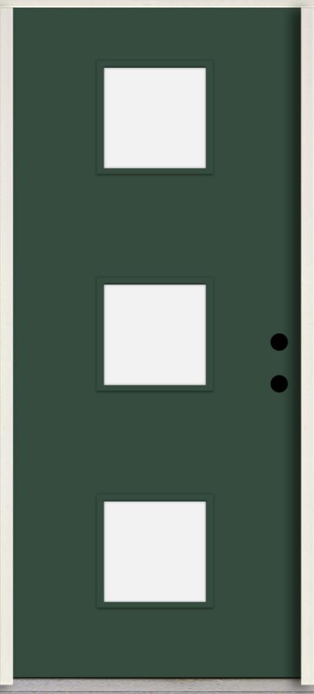 RELIABILT LO1066380 Spotlights 36-in x 80-in x 4-5/8-in Fiberglass 1/4 lite Left-hand inswing Evergreen Paint Painted Prehung Front Door Insulating core