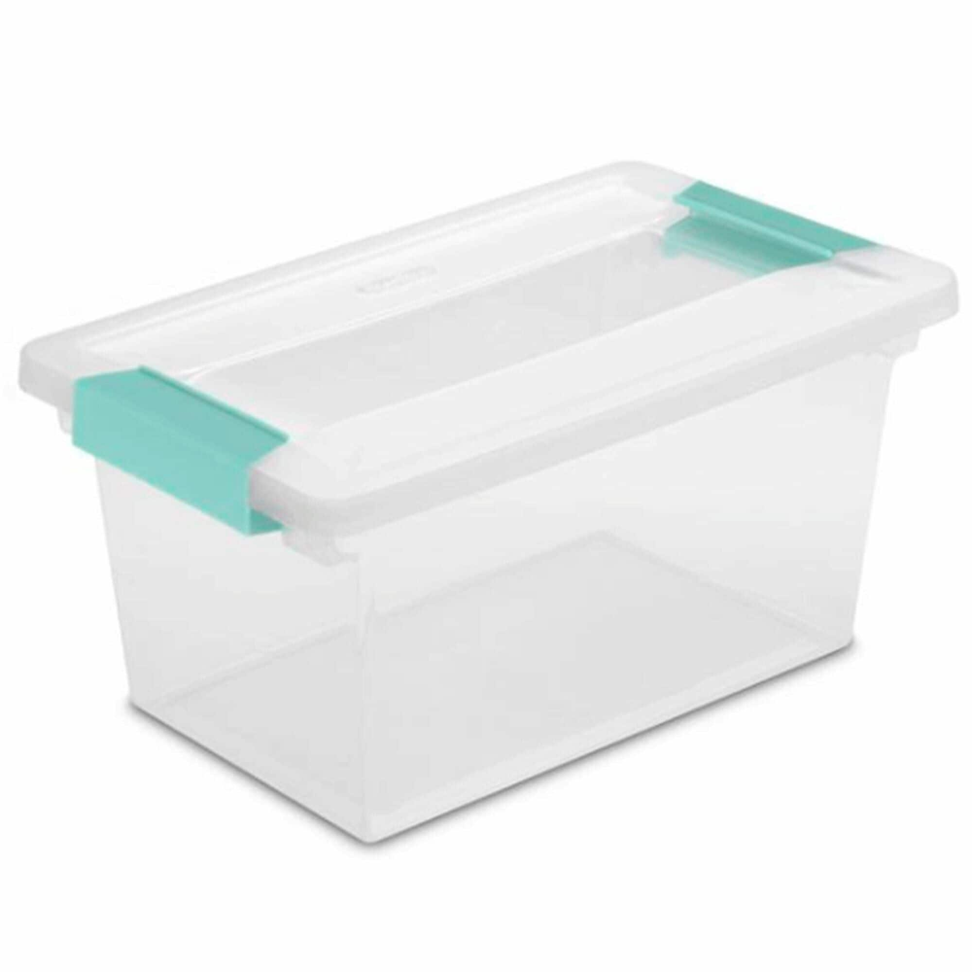 Sterilite Plastic Tote Box 58 qt Clear Stackable Container Storage with Lid Set of 8