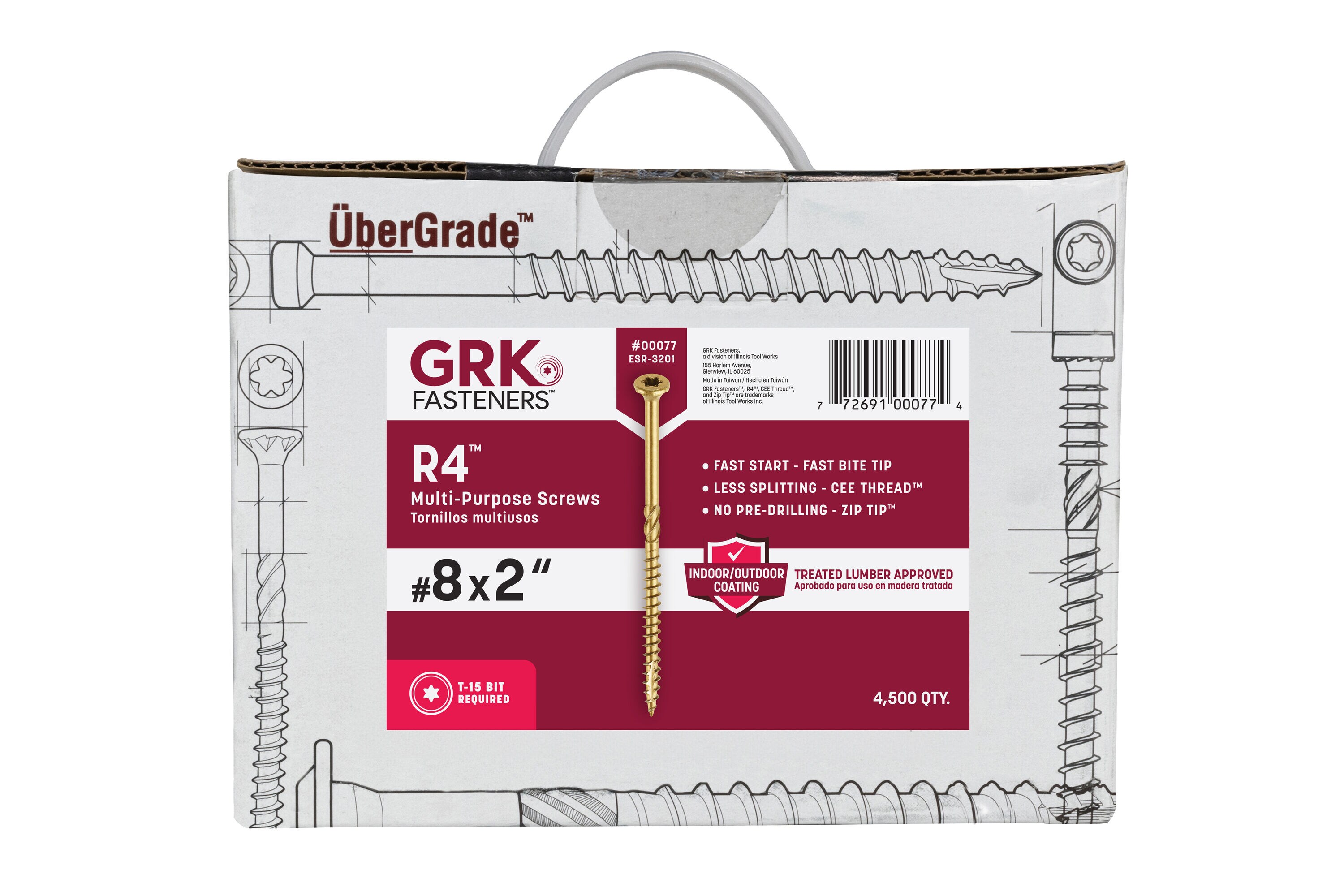 GRK Fasteners 00077 R4 #8 x 2-in Polymer Exterior Wood screws ( 6500 -Per Box )