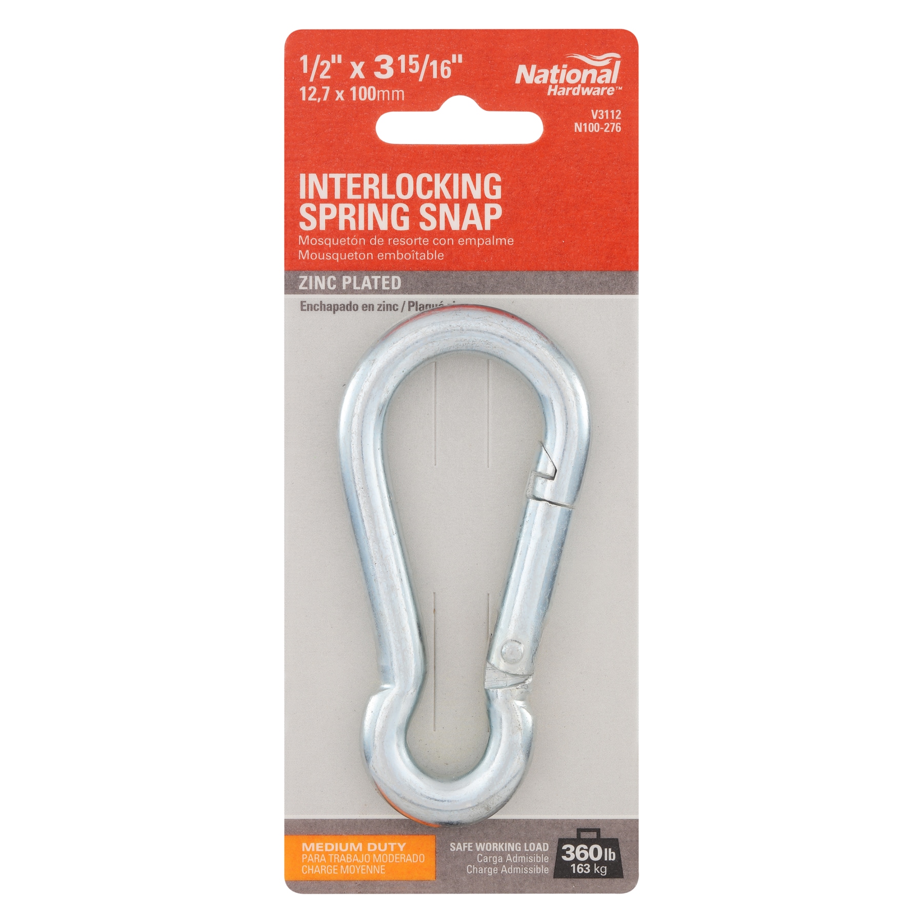 SNAP-LOC 1-1/2 x 3-1/8 Zinc-Plated Spring-Loaded Snap Hook to Connect Rope,  Cable and Hook Straps to E-Tracks (2-Pack) SLAEASHI2 - The Home Depot
