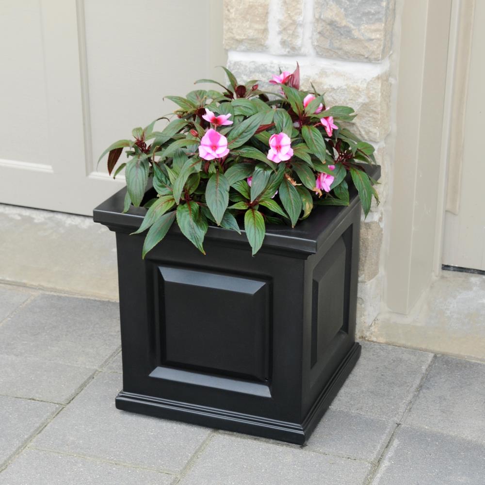 Mayne 16-in W x 16-in H Black Resin Traditional Outdoor Planter in