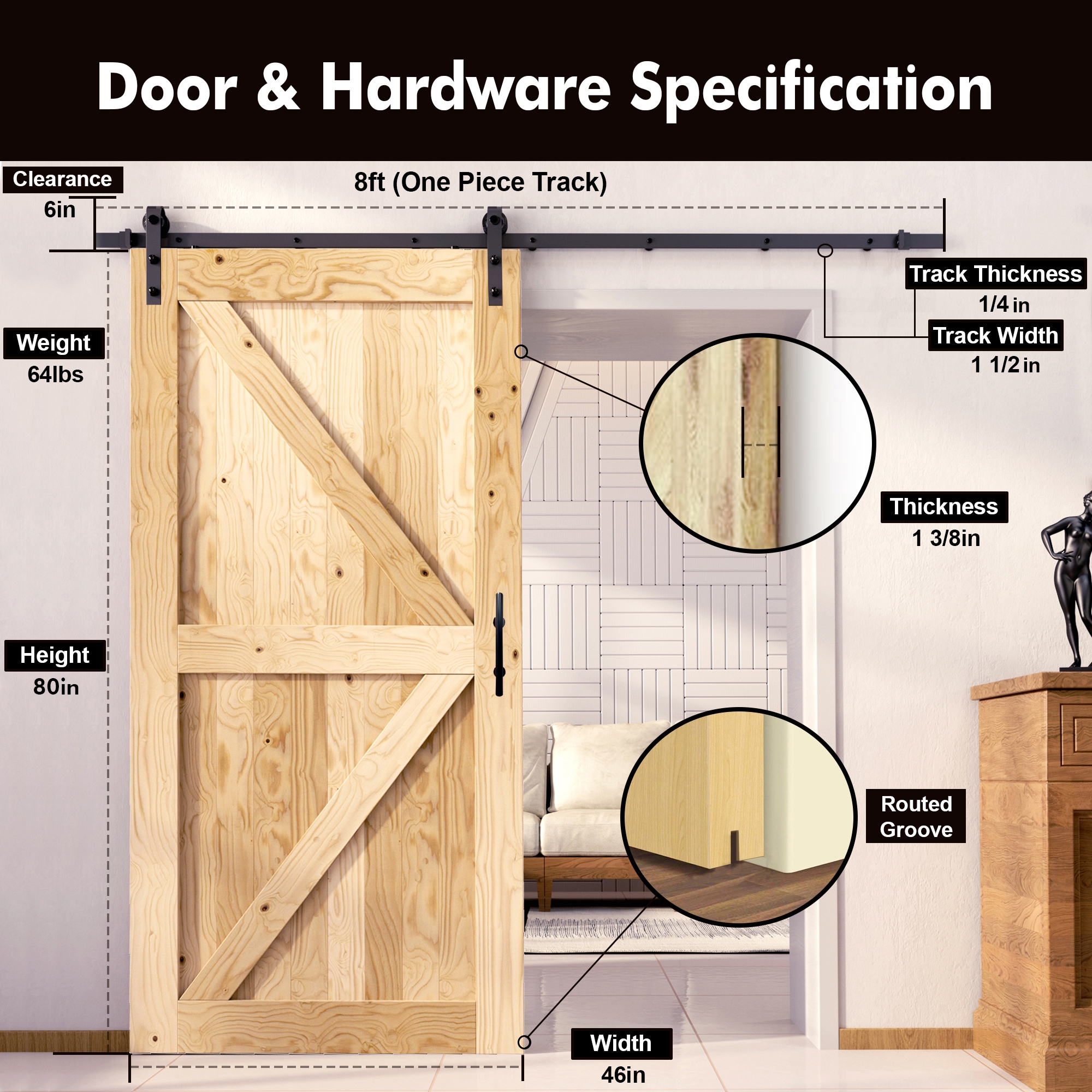 HOMACER YT1TGH096C-4680-FR Barn-Doors - View #2