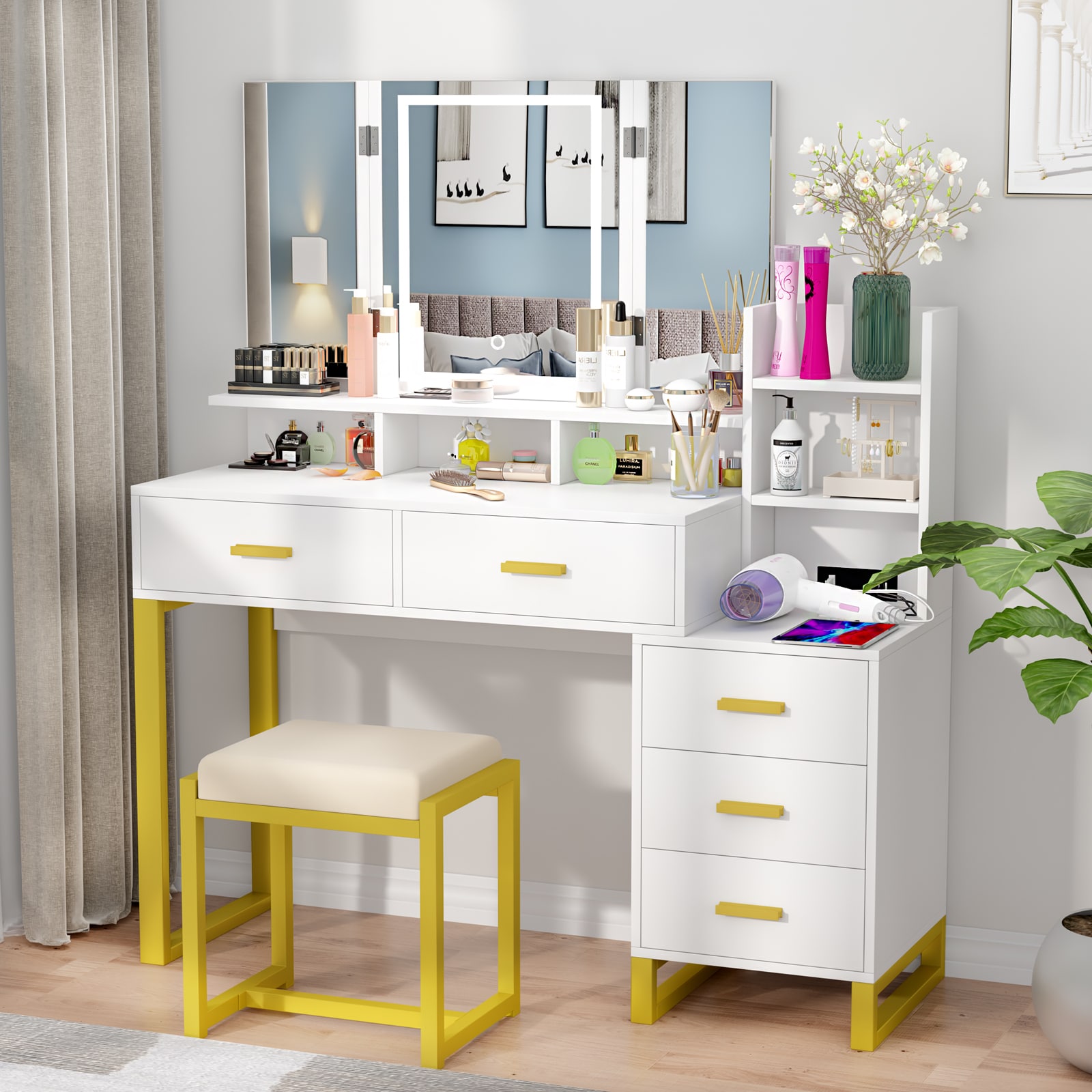PAKASEPT TTBLXX07281020 45.59-in White Makeup Vanity