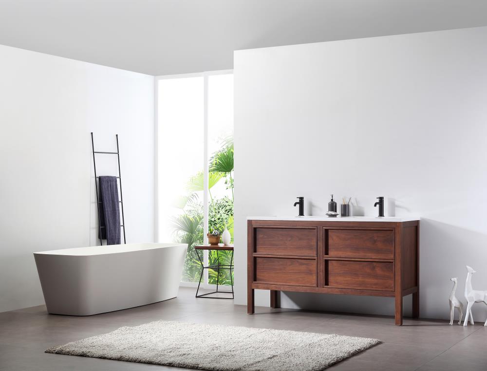 CARTISAN DESIGN Astraea 55-in Dark Walnut Double Sink Bathroom Vanity with  Gloss White Solid Surface Top at