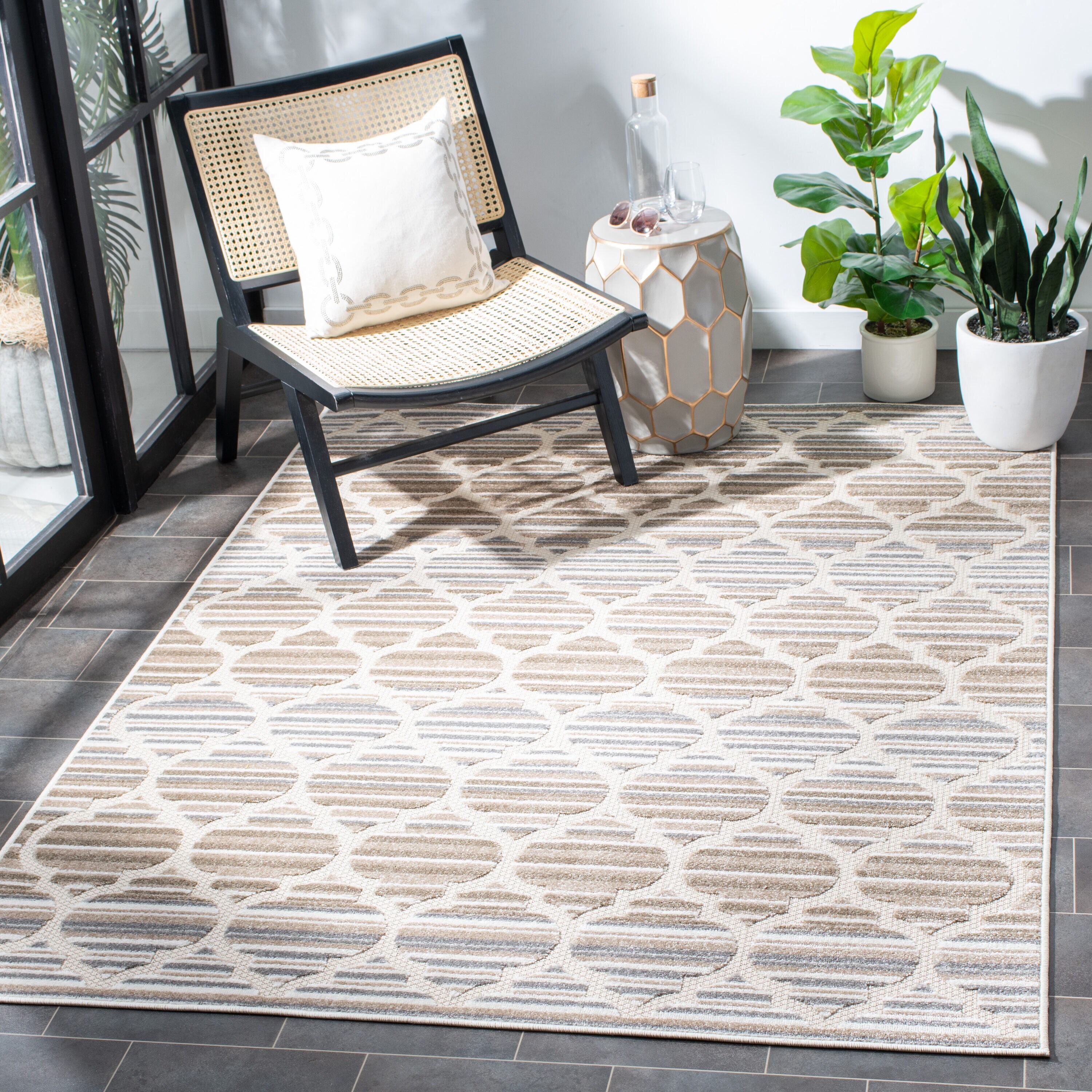 Safavieh CBN333F-7SQ Cabana 7 x 7 (ft) Loomed Synthetic Gray/Ivory Square Indoor/Outdoor Trellis Moroccan Area rug