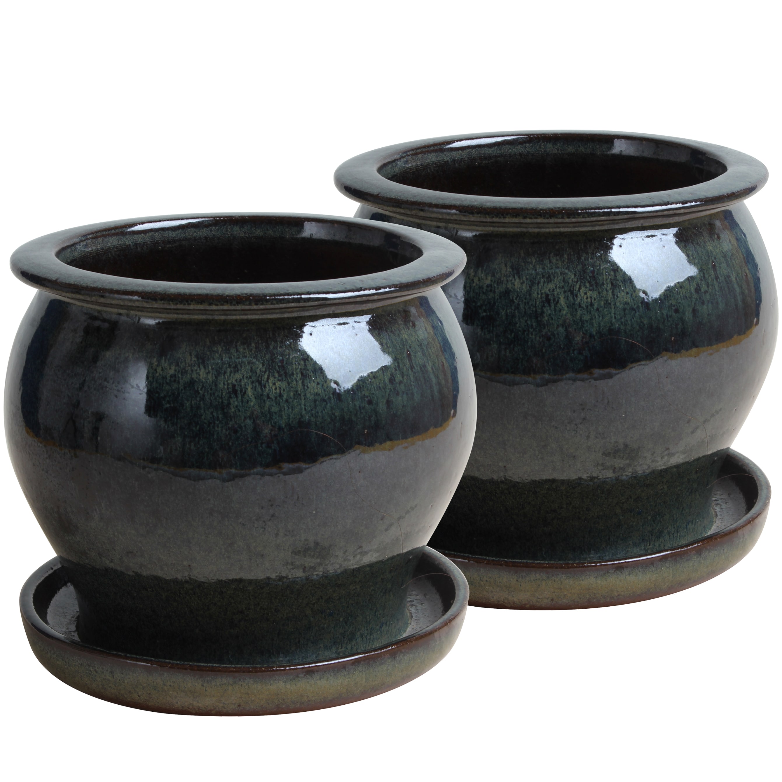 Trendspot LEDB10021-08IS Round 8.03-in W x 6.29-in H x Green Ceramic Indoor/Outdoor Planter