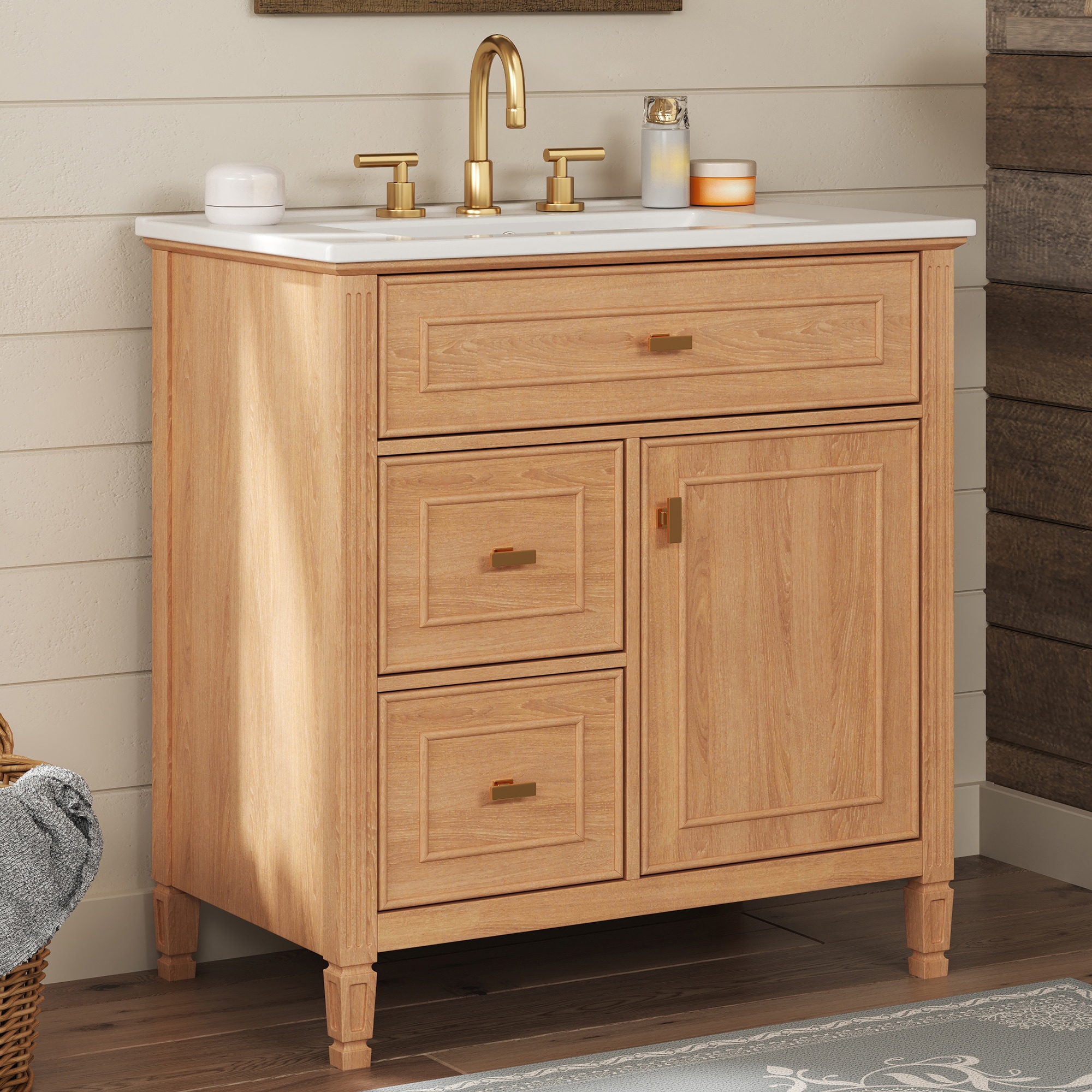 CALVON Bathroom Vanity 30-in Natural Undermount Single Sink Bathroom Vanity with White Ceramic Top