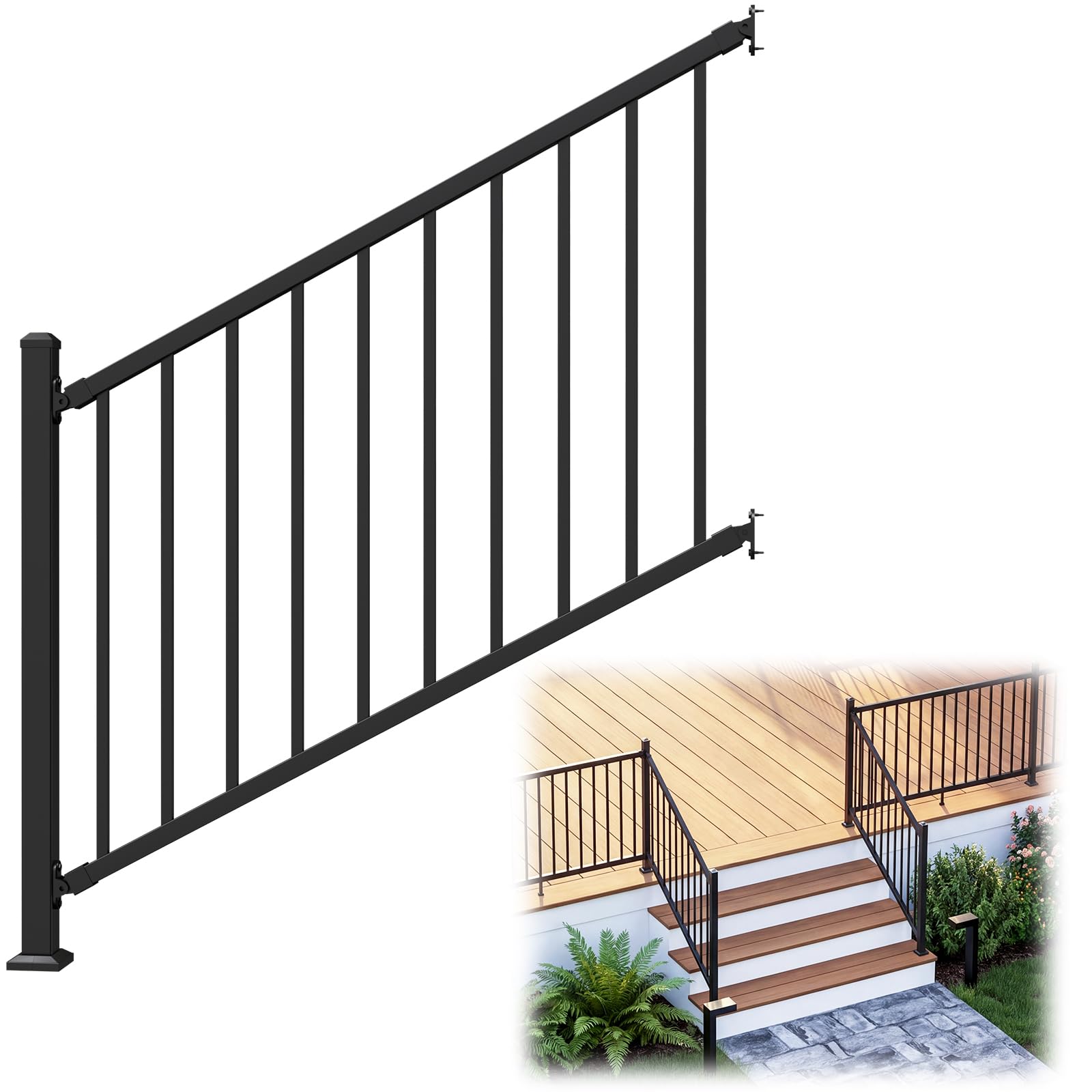 Anqtovp 1 Pack Aluminum Stair Railing Kit 4 Foot Wide 36 Inch High ...
