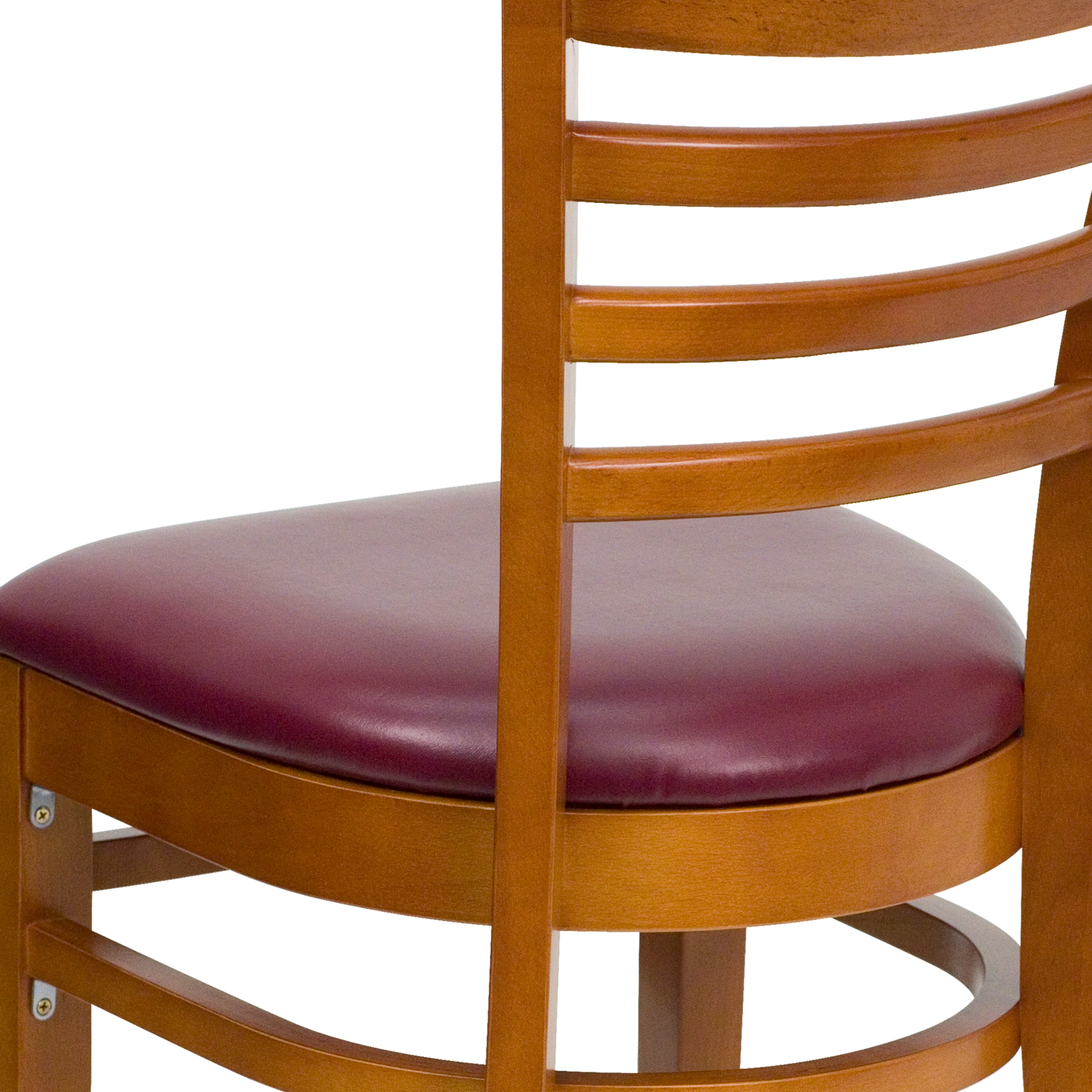 Cherry Wood Ladder Back Chair with Burgundy Vinyl Seat