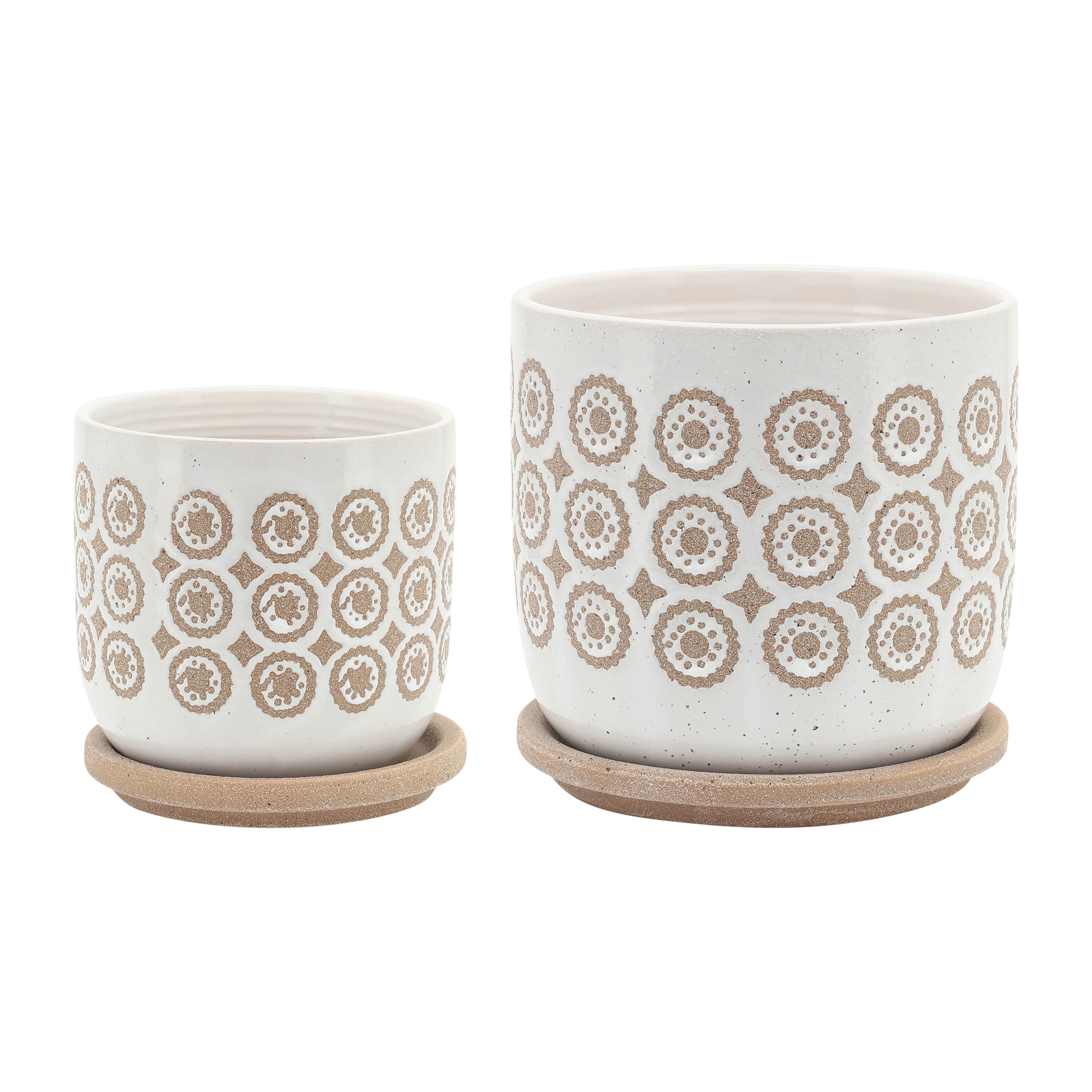 Sagebrook Home 15790-01 Round 6.0-Inches W Small Off-white Ceramic Indoor/Outdoor Planter with Drainage Holes Attached Saucer