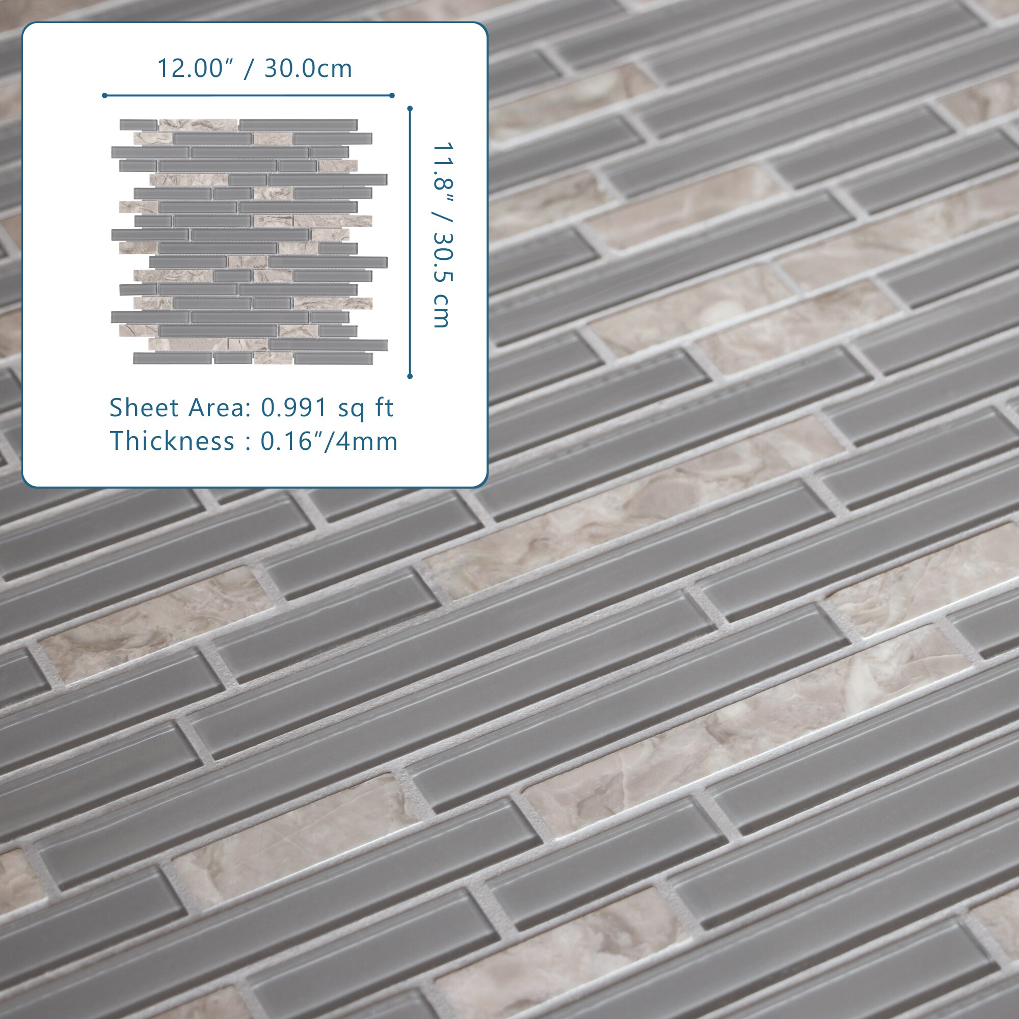 Gray and Black Glass Stone Mosaic Tile 12" x 12"