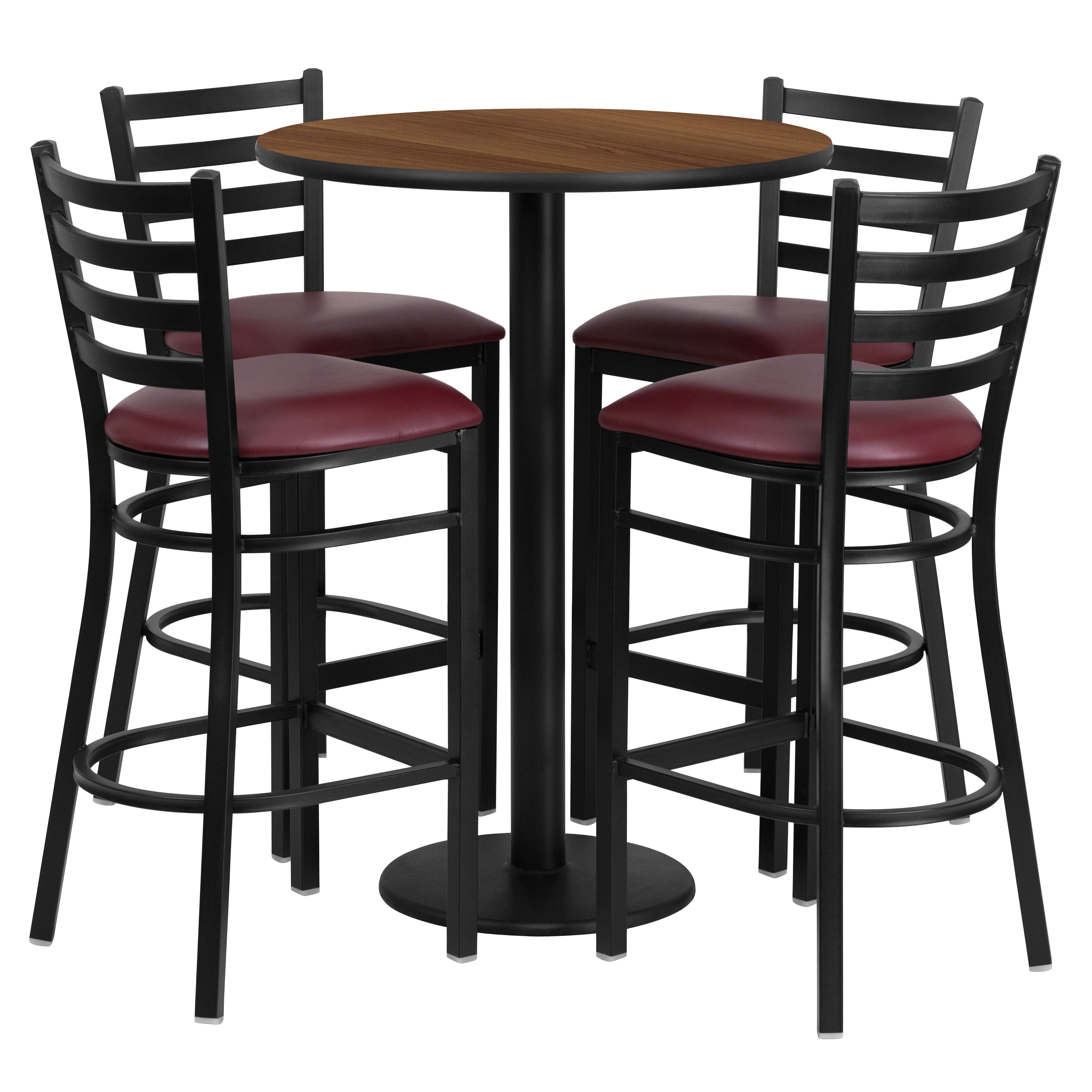 Flash Furniture 847254049320 Walnut Top/Burgundy Vinyl Seat Traditional Dining Room Set with Round Table ( Seats 4 )