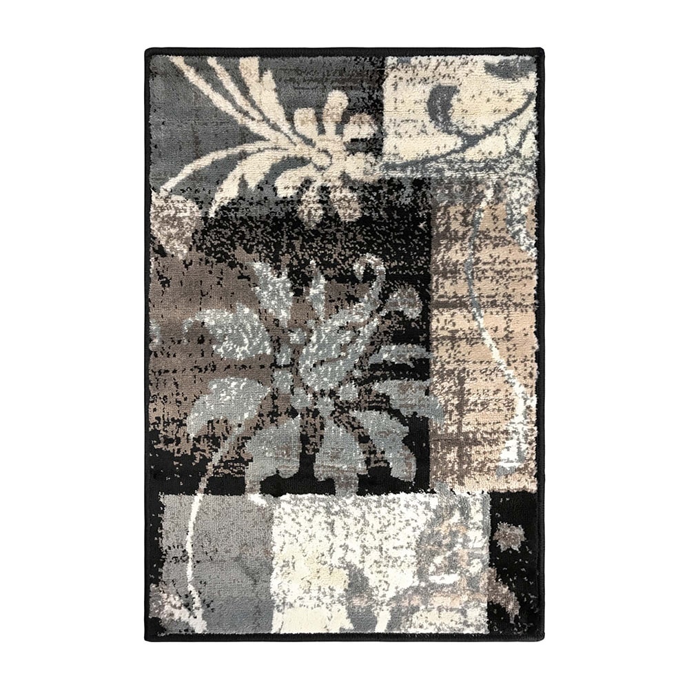 Beige and Gray Floral Patchwork Synthetic Area Rug, 2' x 3'