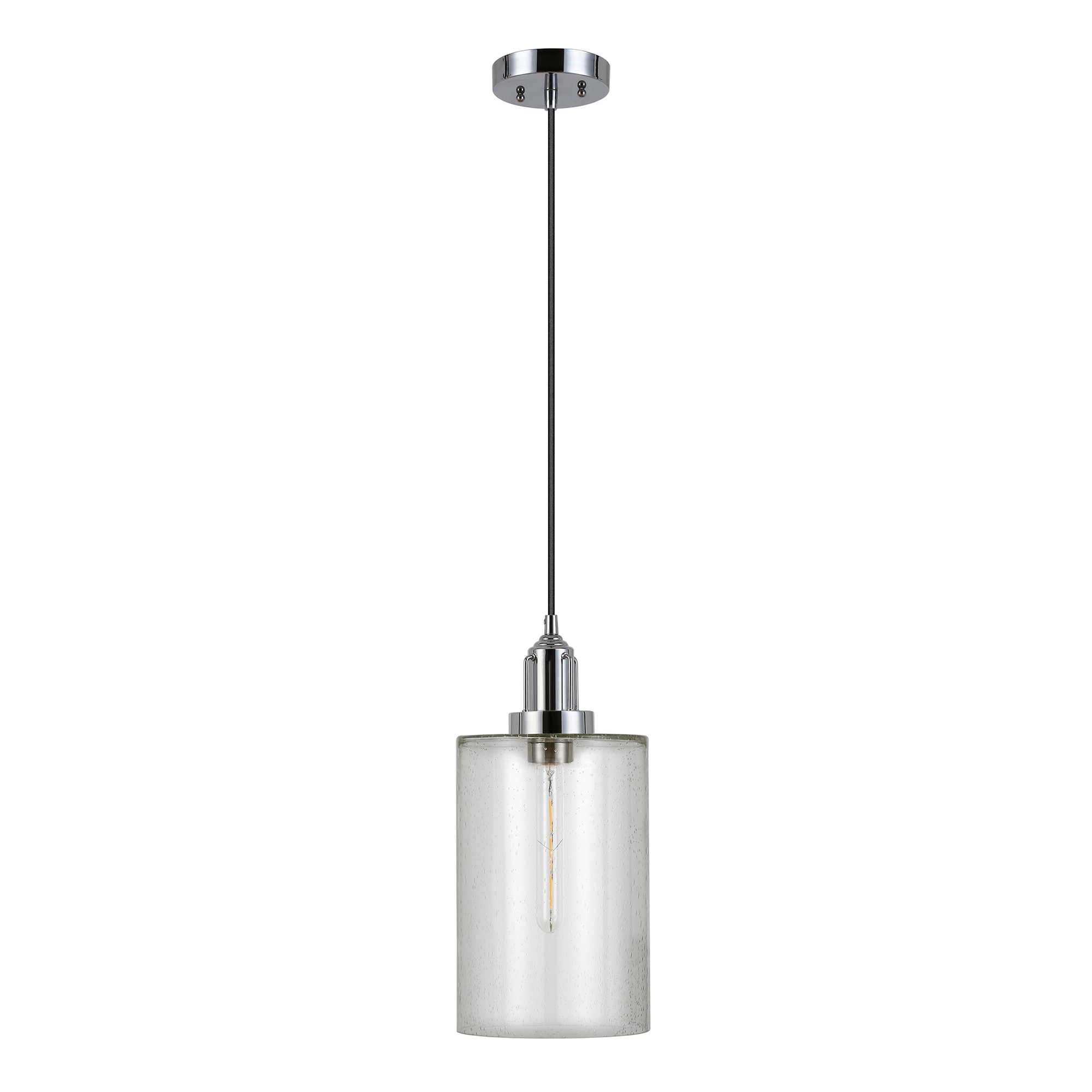 Hailey Home Nora Polished Nickel Traditional Seeded Glass Cylinder Medium Hanging Pendant Light 